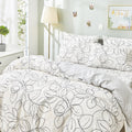 Tache 3 Pieces Modern Abstract Floral Leaf Minimalist Line Art White Black Grey Gold Reversible Duvet Cover Set, Cal King