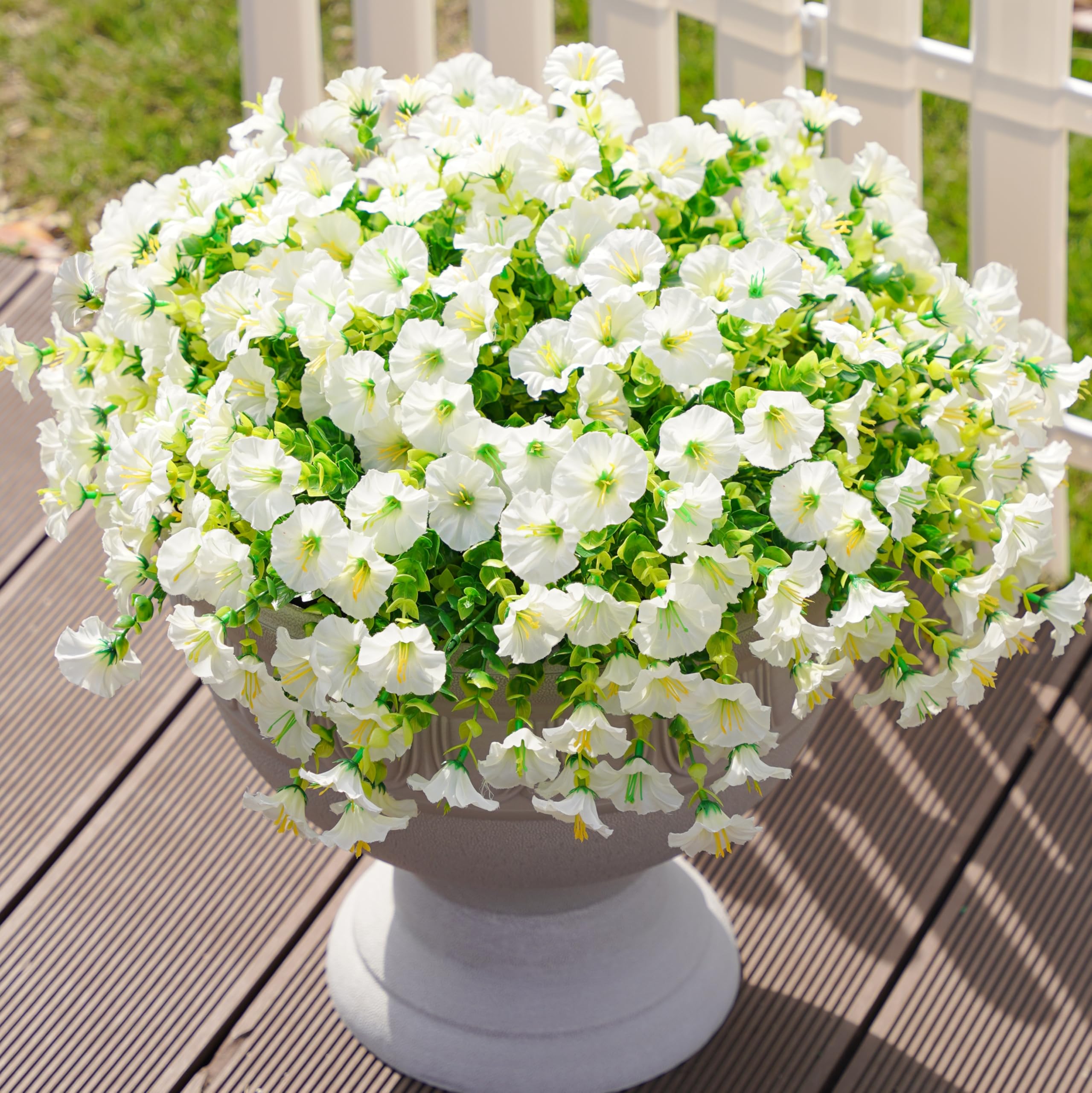 Ivydale Artificial Fake Outdoor Outside Plants Flowers For Fall Winter, 12 Bundles Faux Silk White Morning Glory Look Real Uv Re
