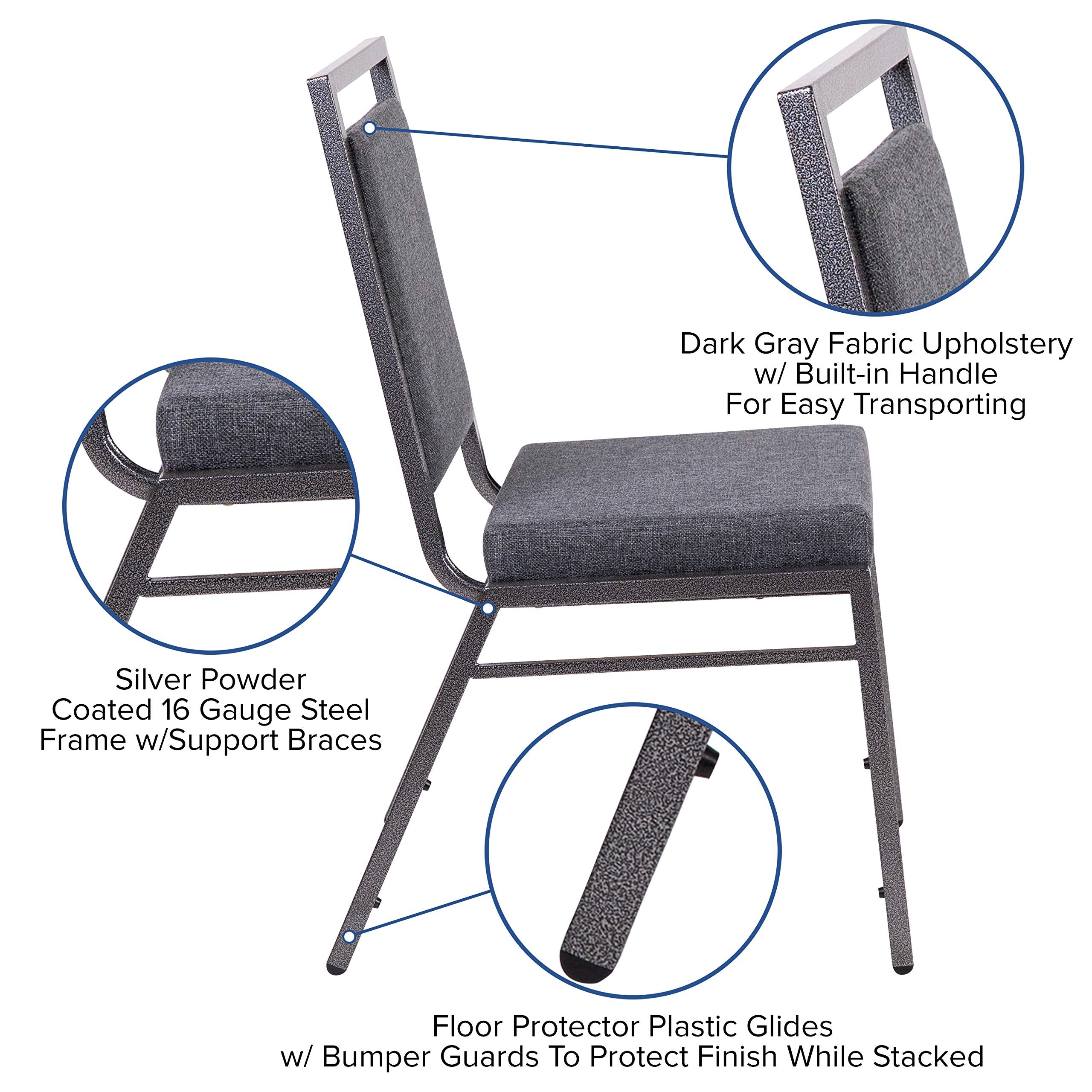 Flash Furniture Hercules Series Square Back Stacking Banquet Chair In Dark Gray Fabric With Silvervein Frame