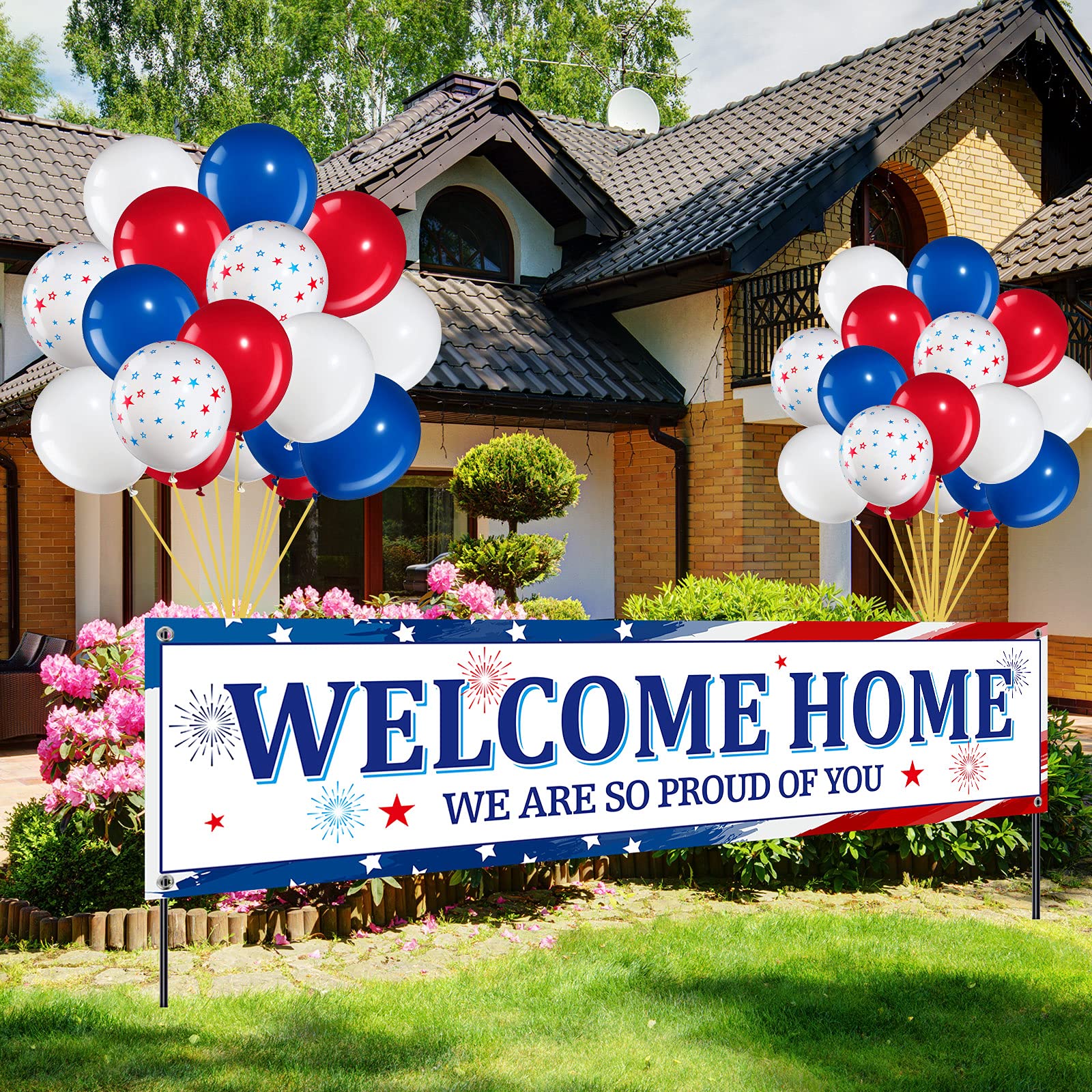 36 Pieces Welcome Home Banner Decoration Set, Large Fabric We Are So Proud of You Banner with 35 Pieces Latex Balloons for Deplo