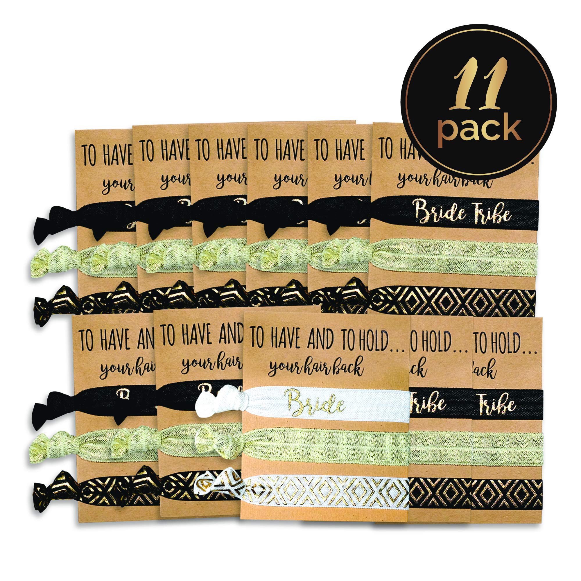 Pop Fizz Designs Bachelorette Party Favors Pack | 10 Bride Tribe Hair Ties And 1 Bride Hair Tie