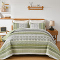 Wongs Bedding Boho Quilt Set King Size, Sage Green Bohemian 3 Pieces Quilt Sets, Lightweight Summer Bedspread Coverlet Bedding S