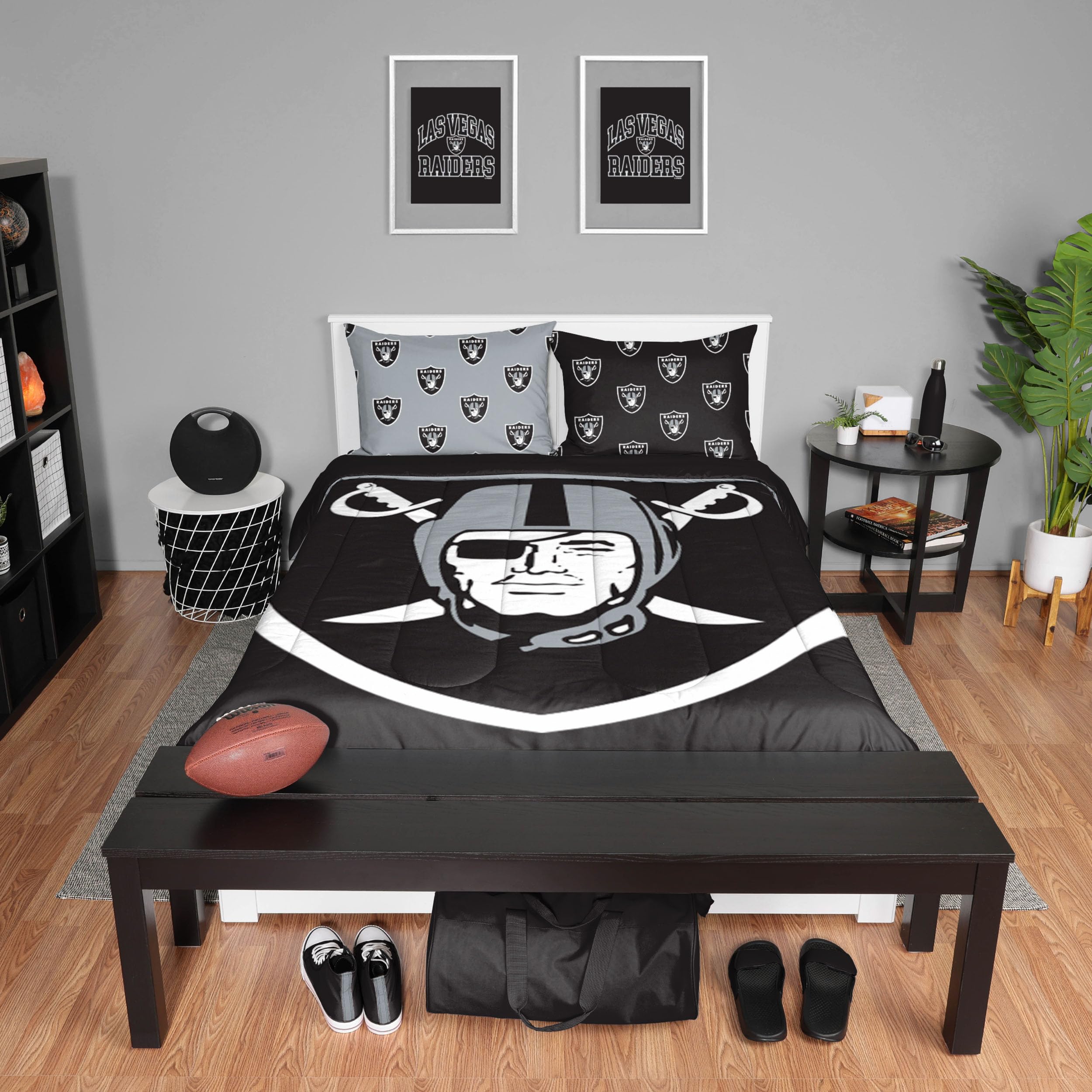 Foco Las Vegas Raiders Nfl Team Color Bed In A Bag Comforter Bedding 3 Piece Full Set