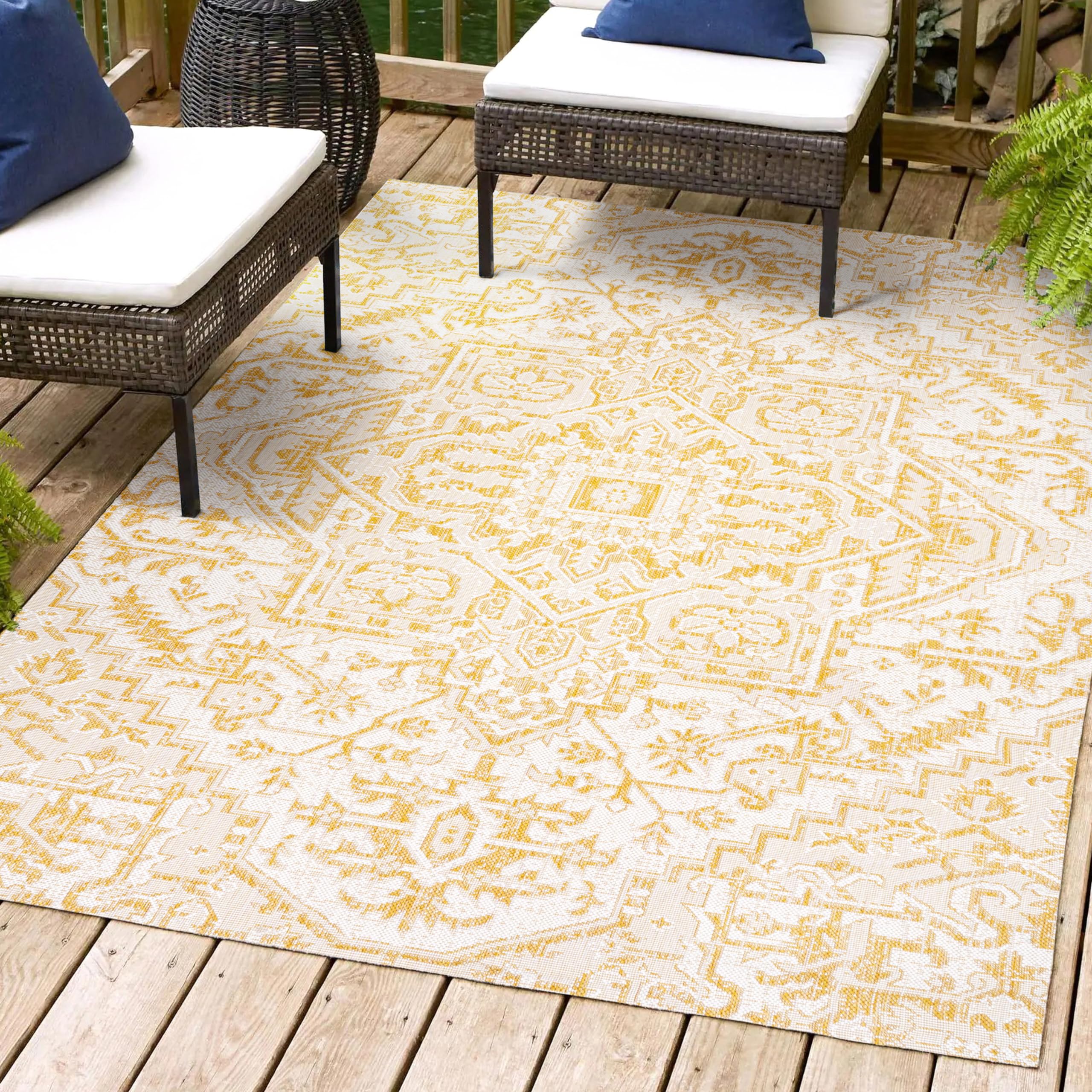 Jonathan Y Smb105H-8 Estrella Bohemian Medallion Textured Weave Indoor Outdoor Area-Rug, Coastal Traditional Easy-Cleaning,Bedro