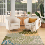 Nourison Aloha Tropical Indoor/Outdoor Green Multicolor 3'6' X 5'6' Area Rug, Easy Cleaning, Non Shedding, Bed Room, Living Room, Dining Room, Backyard, Deck, Patio (4X6)