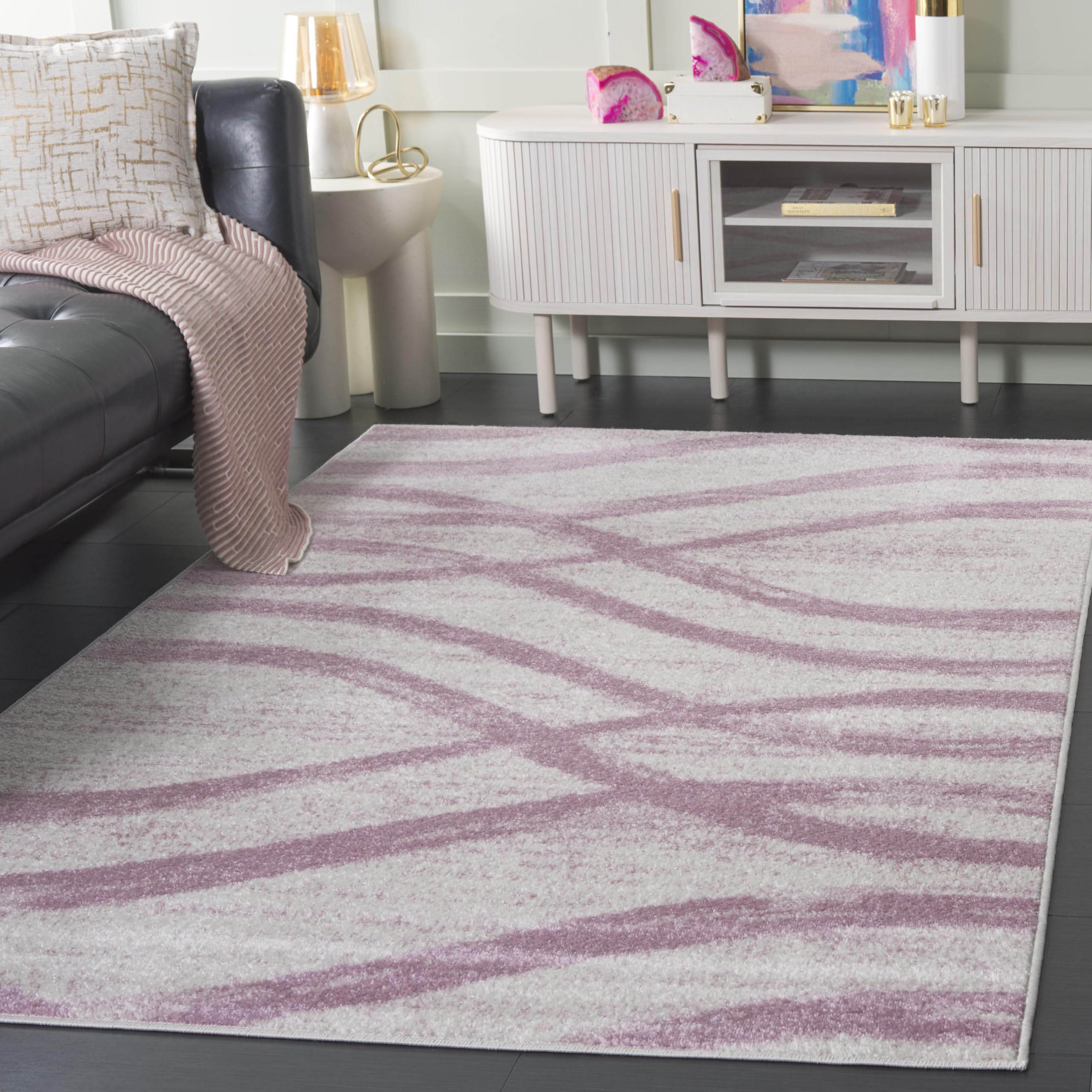 SAFAVIEH Adirondack Collection Area Rug - 6 x 9, Cream & Purple, Modern Wave Distressed Design, Non-Shedding & Easy Care, Idea