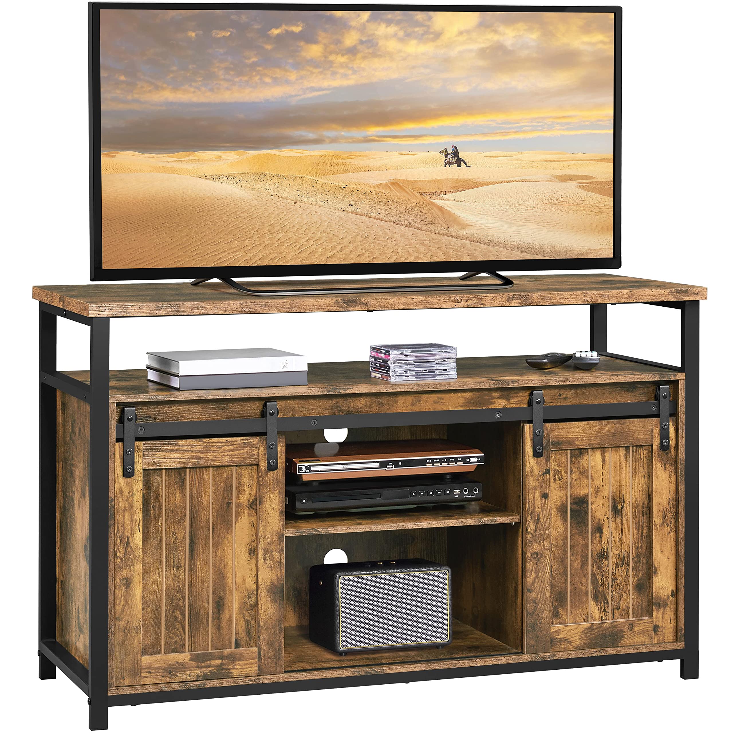 Yaheetech TV Stand, Entertainment Center with Storage Cabinets for 55 Inches TV, Barn Door TV Stand with Height Adjustable Shelv