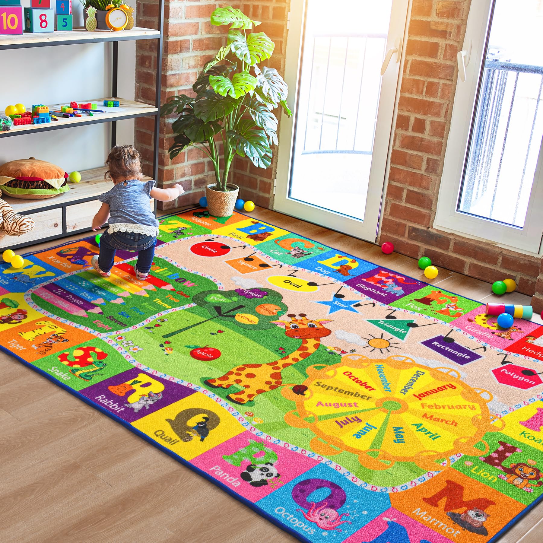 B Benron Kids Rug Cute Playroom Rug With Abc Alphabet Animals Classroom Rug Educational And Fun 4X6 Area Rugs For Baby Toddler C