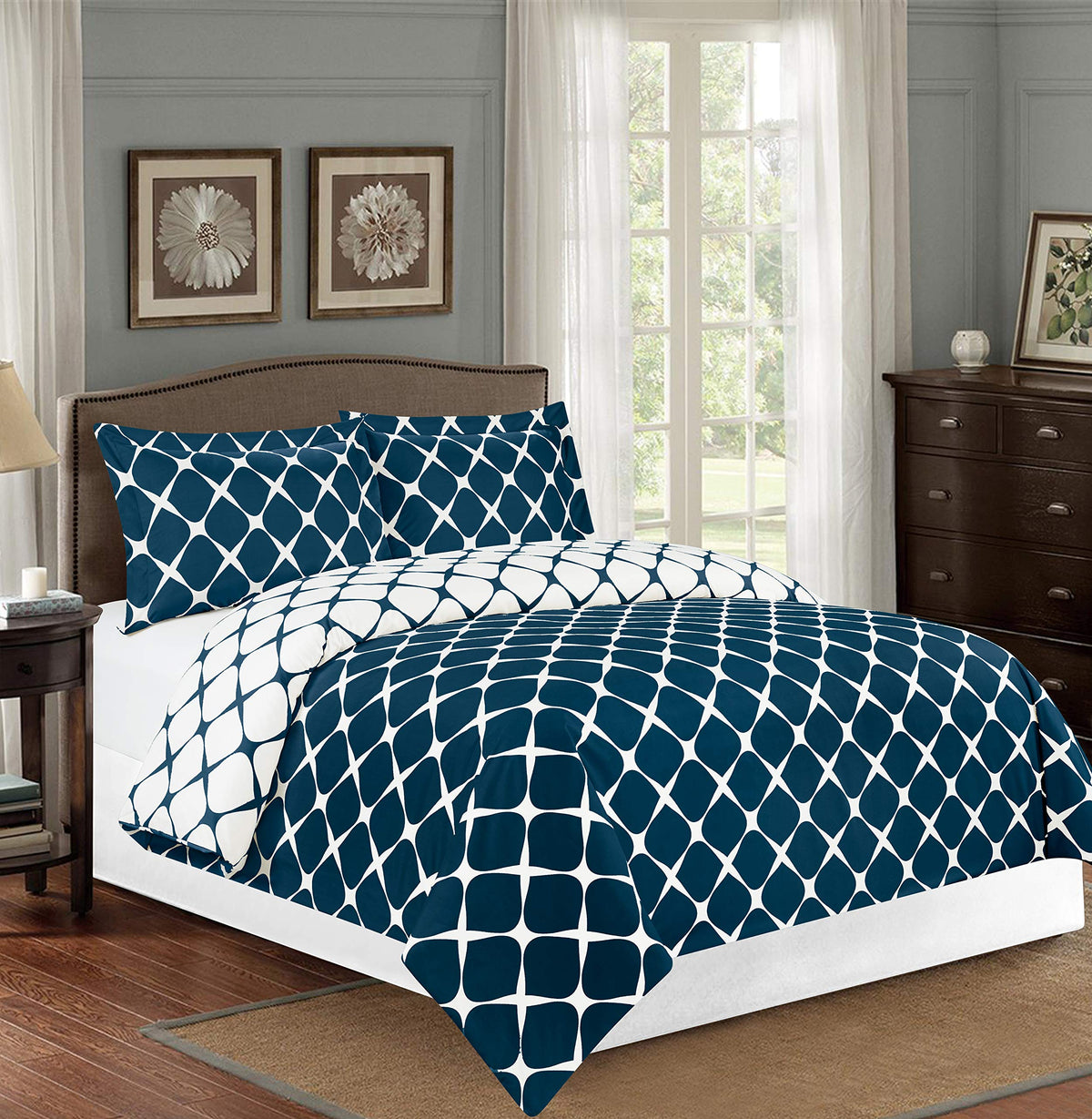 Elegant Comfort Luxury 3-Piece Reversible Duvet Cover Set - 1500 Premium Hotel Quality Microfiber Bloomingdale Pattern -Comforte