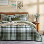MAIREVE Full Size Comforter Set Olive Green, Plaid Design Comforter Set 7 Pieces, All Season Comfortable Bedding Sets Full, Ligh