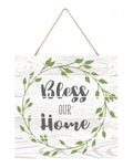MRC Wood Products Bless Our Home Floral Wreath Wooden Plank Sign 7.5 x 7.5