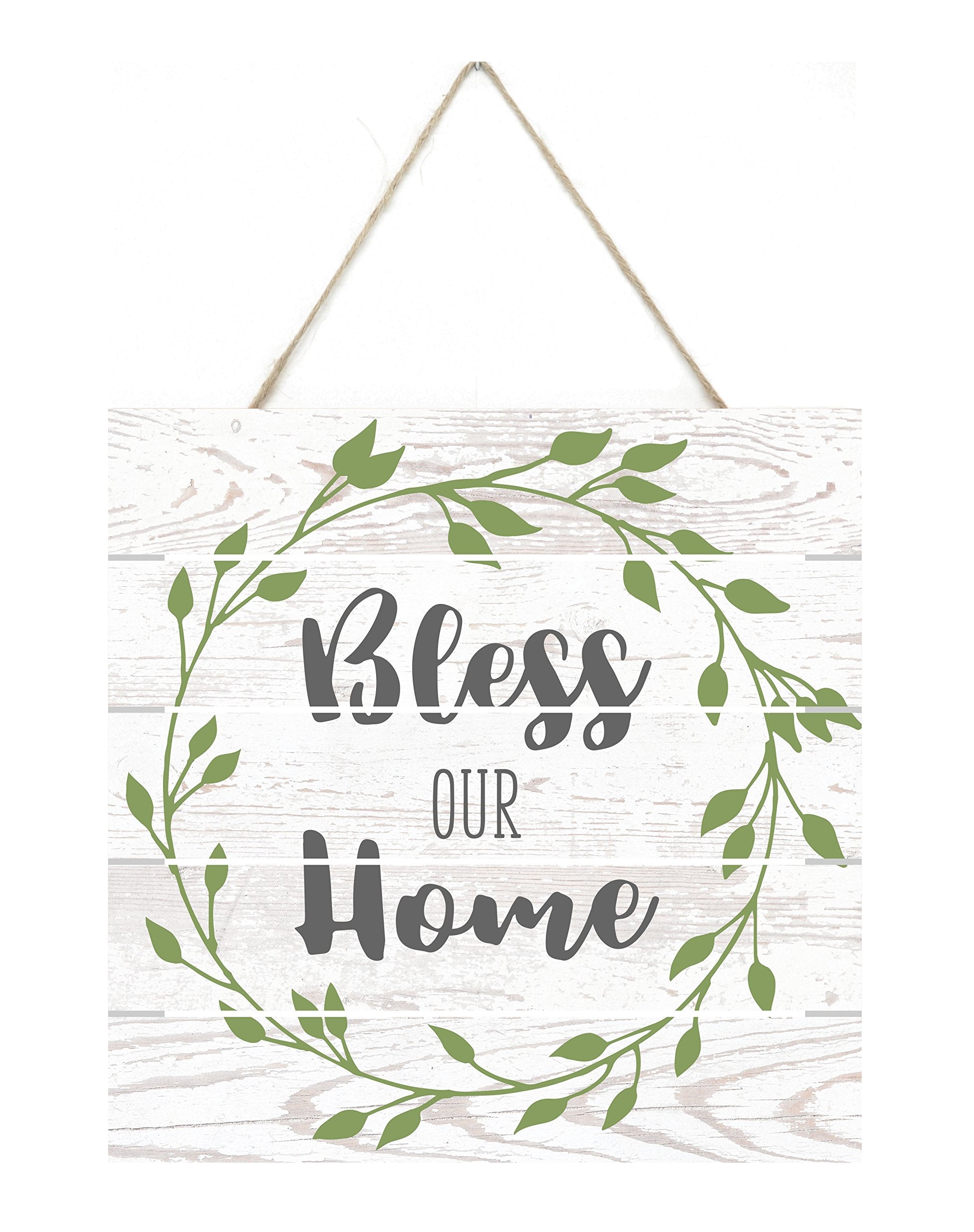 MRC Wood Products Bless Our Home Floral Wreath Wooden Plank Sign 7.5 x 7.5