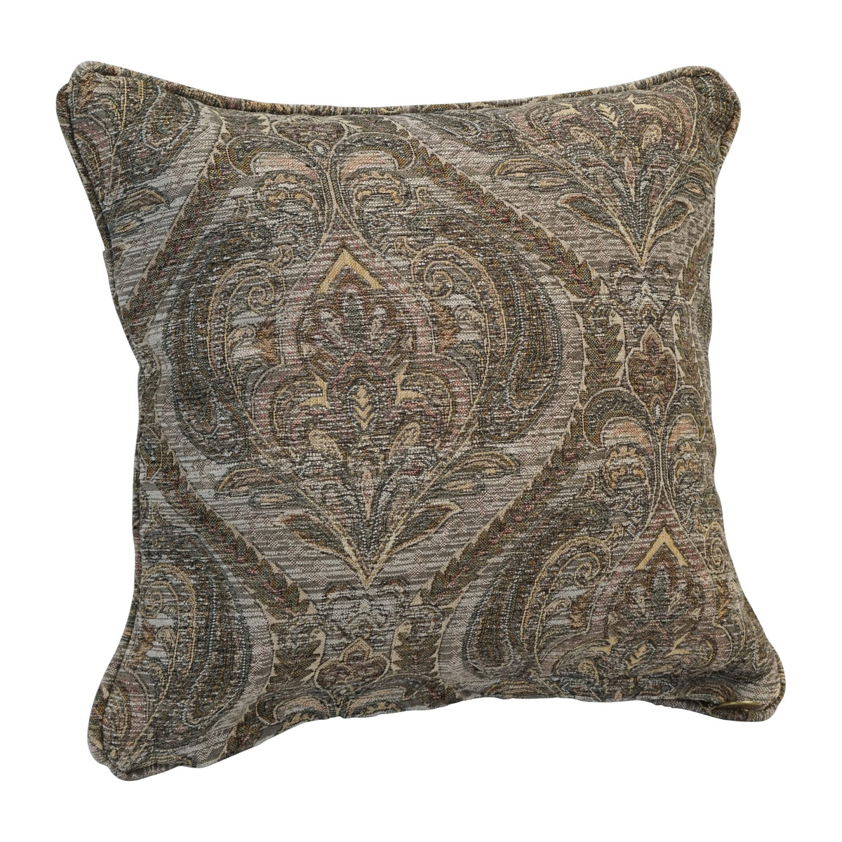 Blazing Needles Corded Square Jacquard Chenille Throw Pillow, 18&quot;, Grey Damask