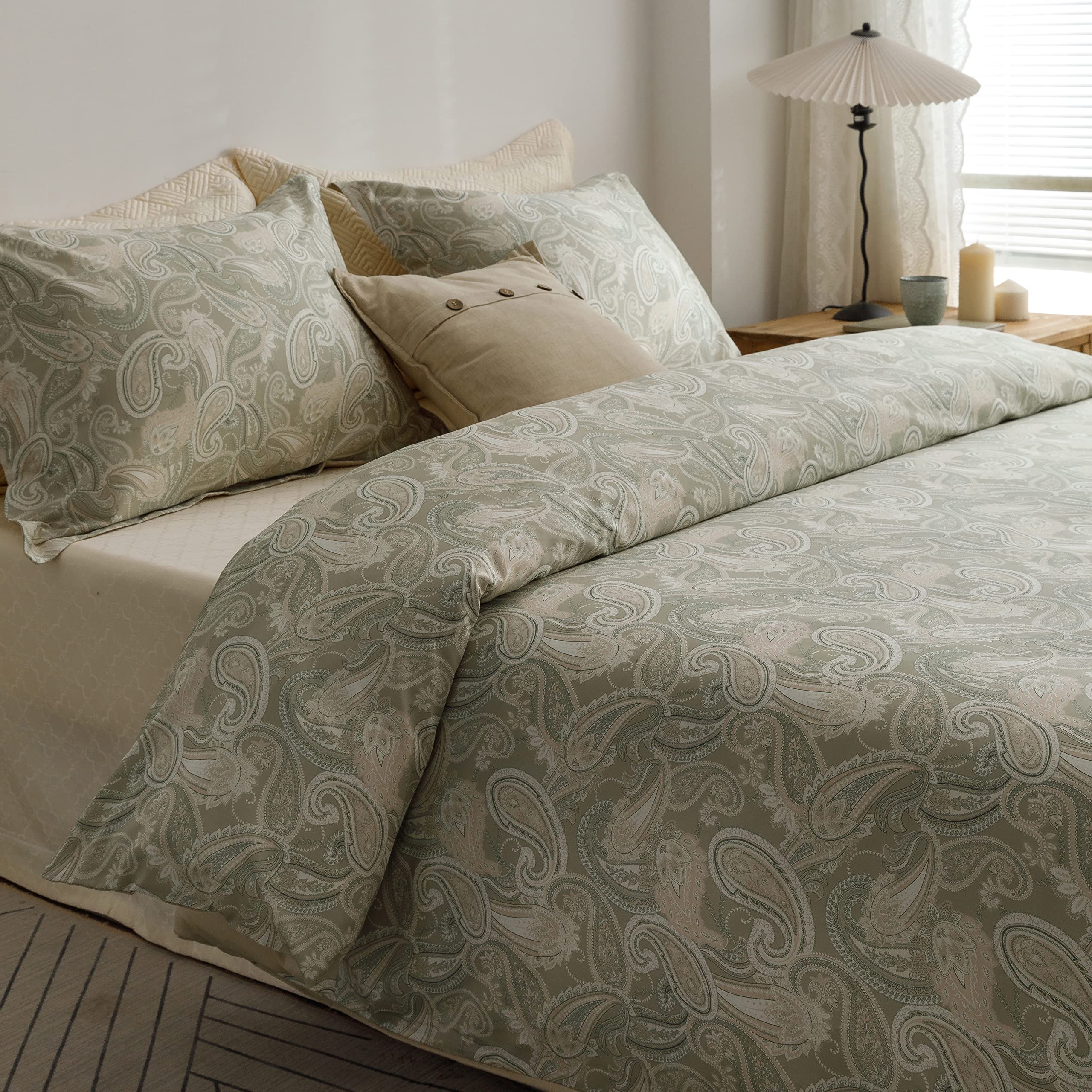 Heimenaogo Luxurious Egyptian Cotton Duvet Cover Set, California King Size Sateen Weave With Silky Soft Boho Style, Zipper Closu