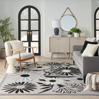 Nourison Aloha Indoor/Outdoor Black White 9' X 12' Area Rug, Easy Cleaning, Non Shedding, Bed Room, Living Room, Dining Room, Kitchen (9X12)