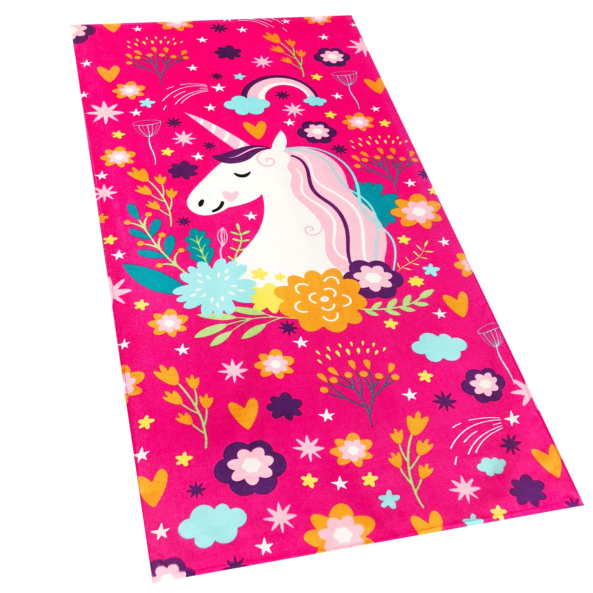 Softerry Love Unicorn Beach Towel Pink Fantasy Rainbow 30 x 60 inches 100% Cotton Velour (30 x 60, Pink)
