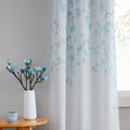 Teal Blue Leaf Floral Print Metallic Sheer Curtain Panel for Rustic Living Room/Bedroom Sparkling Decorative Grommet Top Window 