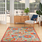 Nourison Aloha Indoor Outdoor Red Multicolor 6' X 9' Area Rug, Easy Cleaning, Non Shedding, Bed Room, Living Room, Dining Room, Backyard, Deck, Patio (6X9)