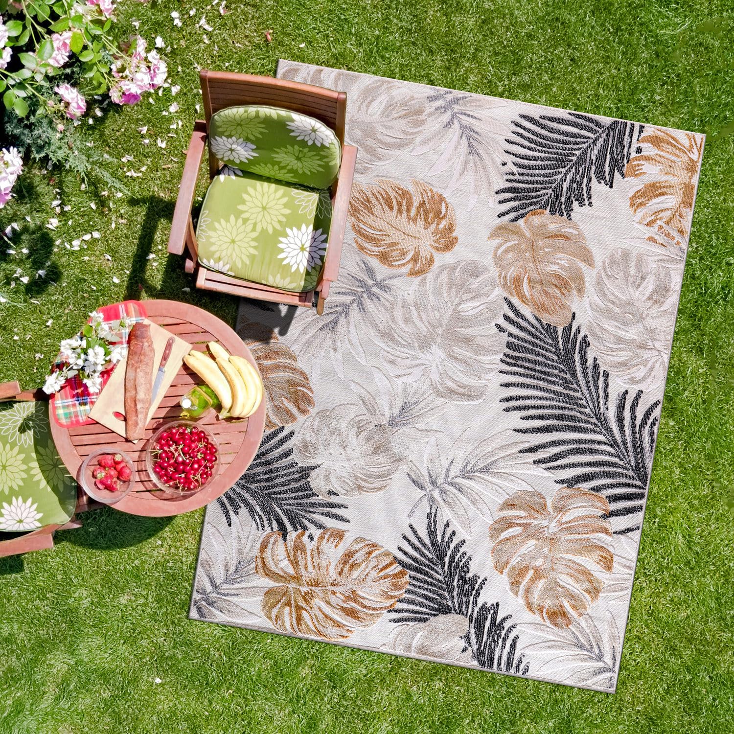 Camilson Indoor/Outdoor Rug, Yellow 6X9 Leaf Tropical Botanical Area Rugs For Indoor And Outdoor Patios, Easy-Cleaning Non-Shedd