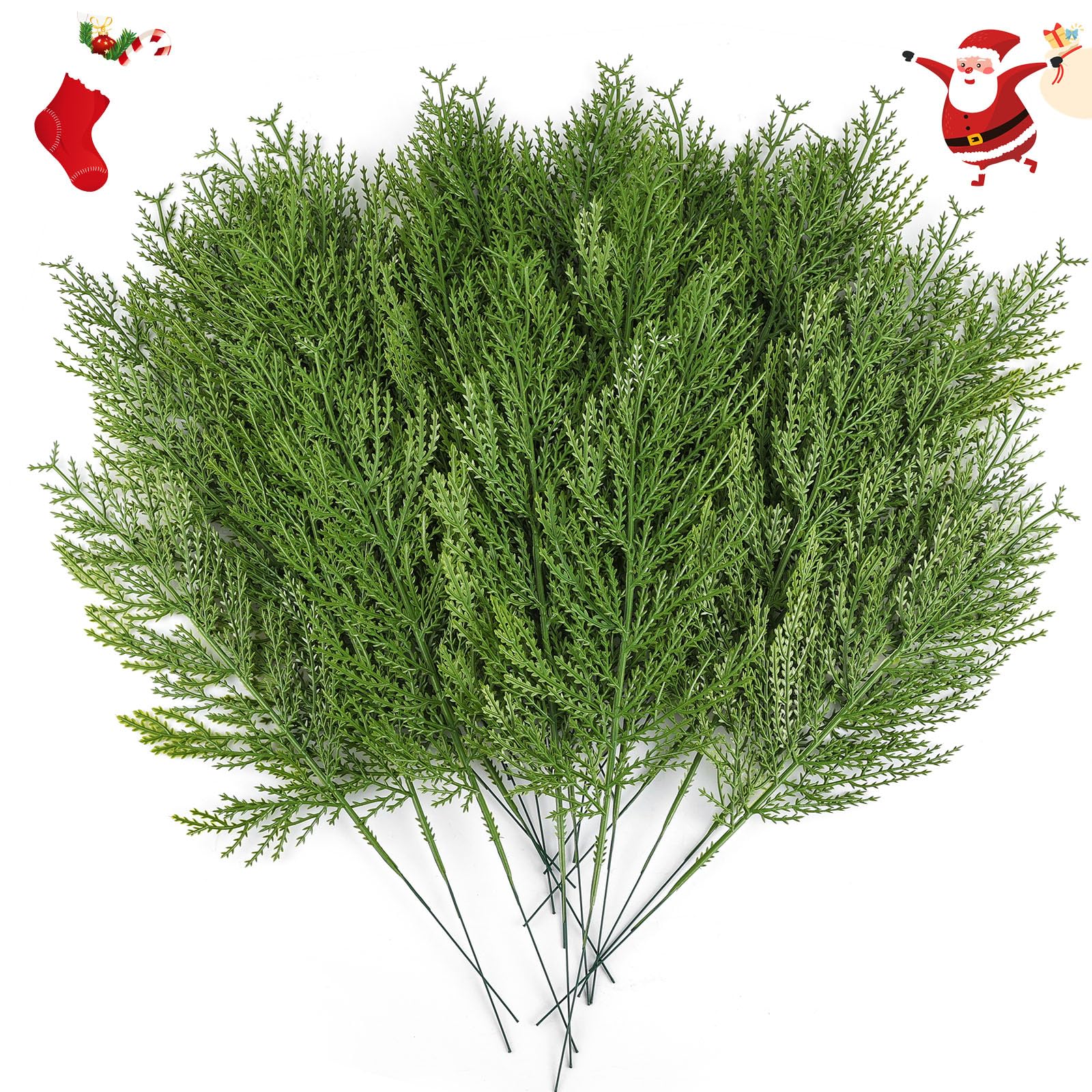 Hananona 40 Pcs Artificial Pine Sprigs Faux Greenery Stems Pine Picks Plastic Christmas Decor - DIY Holiday Accessories (40, Gre
