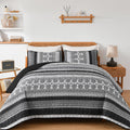 Wongs Bedding Boho Quilt Set Queen Size, Grey Bohemian 3 Pieces Quilt Sets, Lightweight Summer Bedspread Coverlet Bedding Set Fo