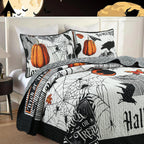 Marcielo 3 Pcs Halloween Themed Quilt Bedspread Set - Cozy And Spooky Pumpkin And Ghost Pattern Me500 (Halloween, Queen)