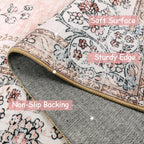 Lahome Washable 6X9 Area Rugs For Living Room, Soft Floral Pink Large Low Pile Rug For Nursery And Girls, Boho Ultra-Thin Non-Sl