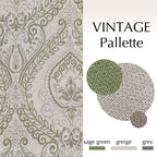 Jinchan Linen Textured Curtains For Living Room Darkening 90 Inch Length, Medallion Drapes For Bedroom, Damask Pattern Window Treatments Vintage Curtain Panels, 2 Panels Sage Green On Greige
