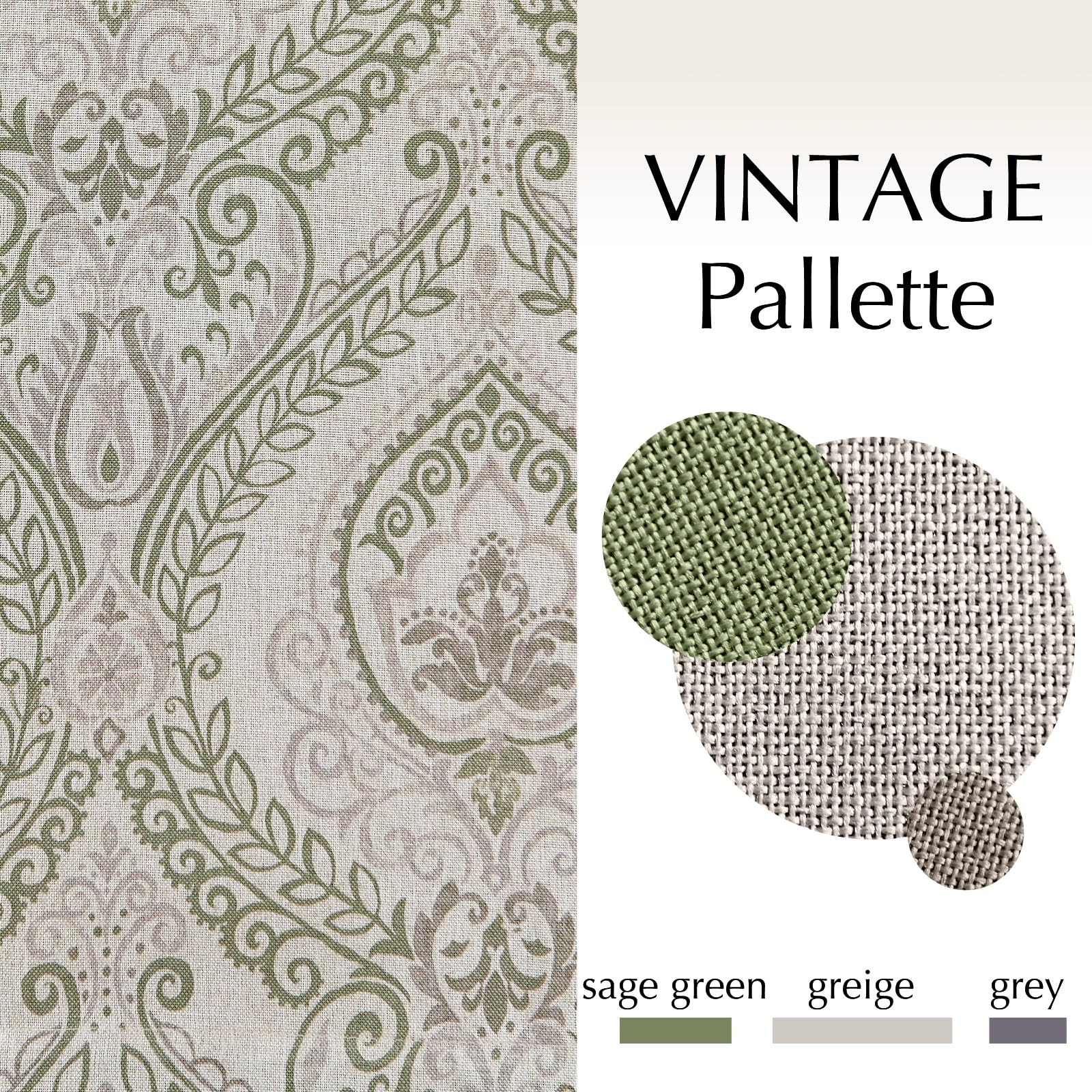 Jinchan Linen Textured Curtains For Living Room Darkening 90 Inch Length, Medallion Drapes For Bedroom, Damask Pattern Window Treatments Vintage Curtain Panels, 2 Panels Sage Green On Greige