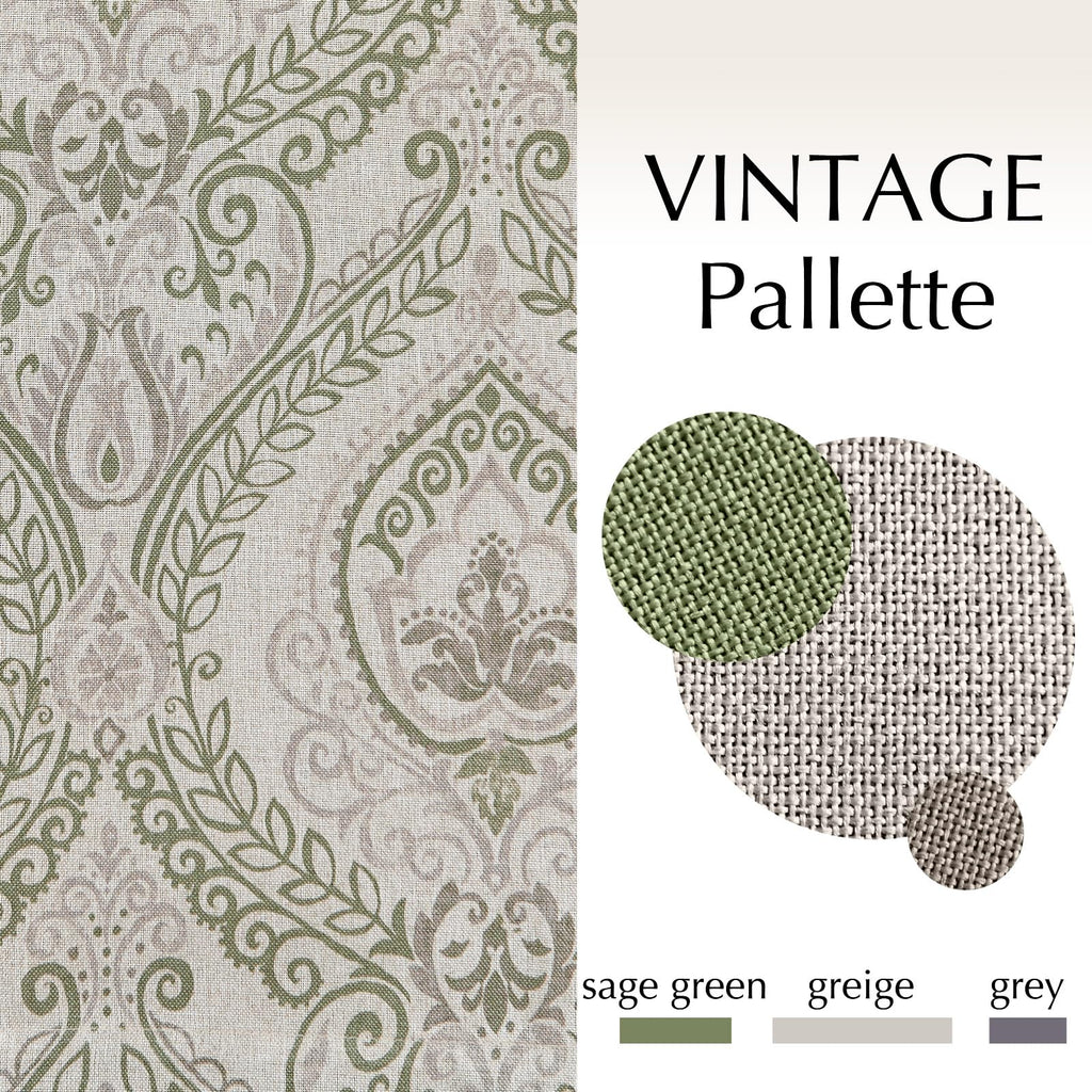 Jinchan Linen Textured Curtains For Living Room Darkening 72 Inch Length, Medallion Drapes For Bedroom, Damask Pattern Window Treatments Vintage Curtain Panels, 2 Panels Sage Green On Greige
