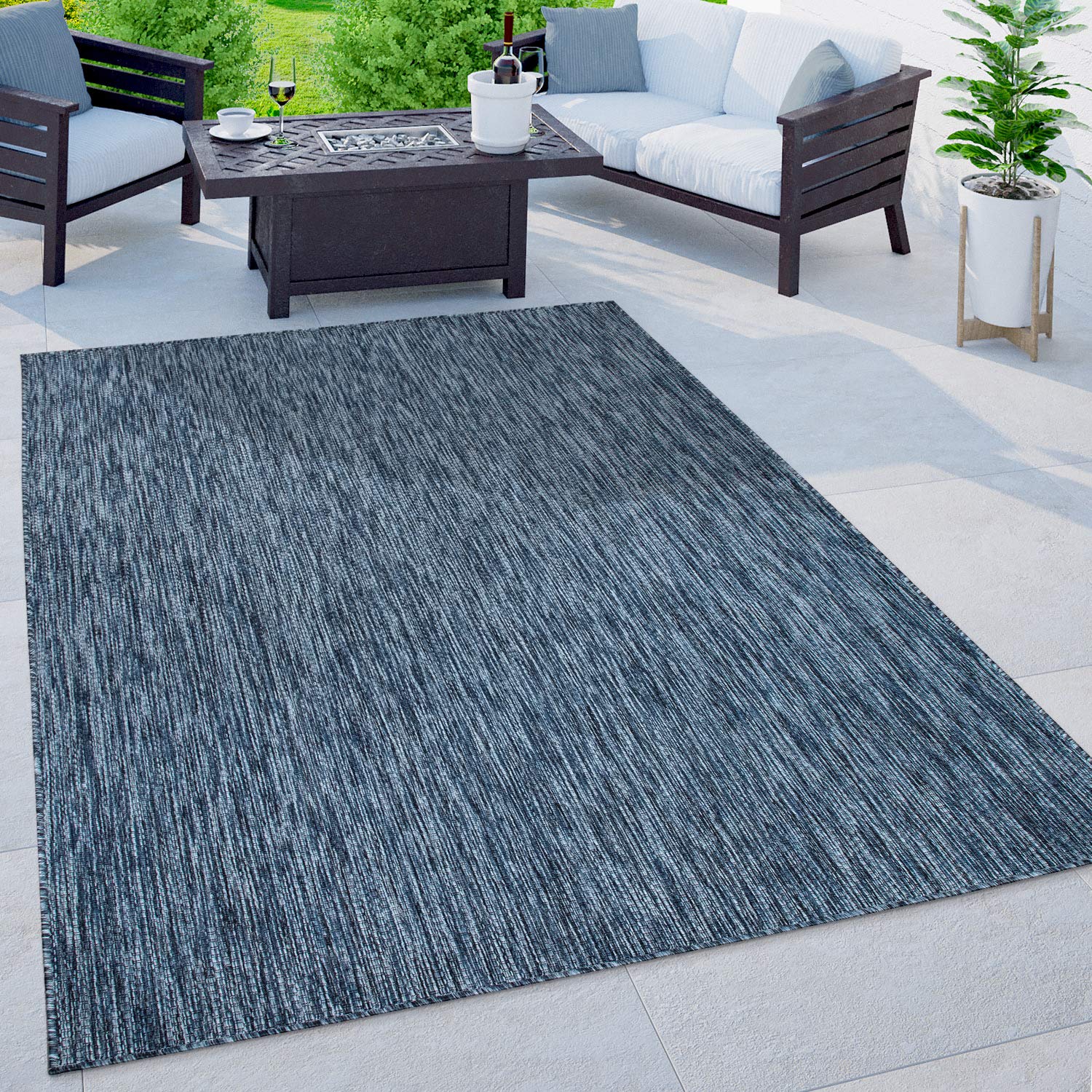 Solid Outdoor Rug For Patio Or Balcony Weatherproof In Mottled Blue, Size: 5'3' X 7'3'