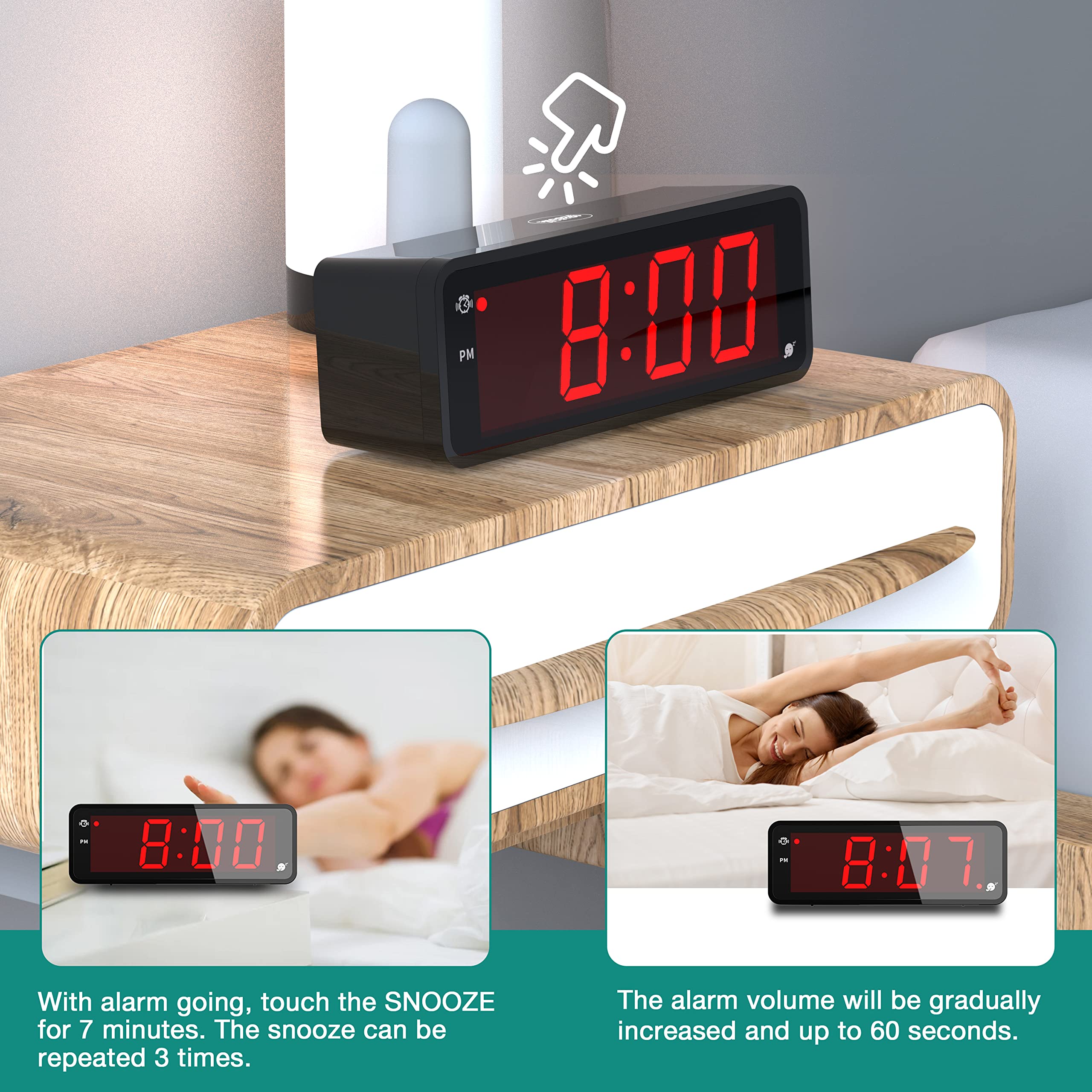 Kwanwa Alarm Clock, Large Display 1.8'' Led Numbers, Adjustable Led Brightness, Battery Operated, 12/24Hr, Snooze, Clearly Visib