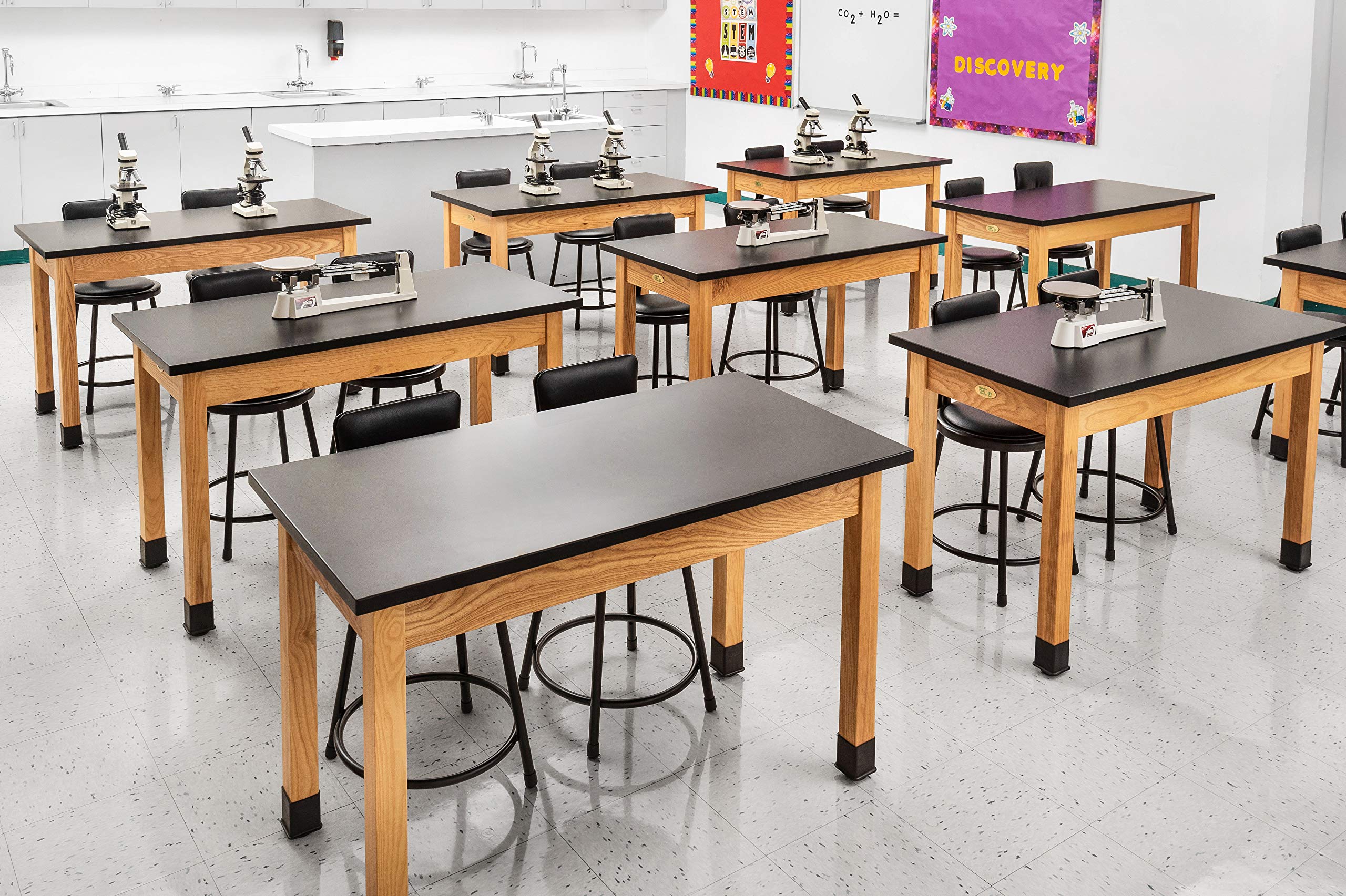 National Public Seating Chem Res Top Science Table, 24' X 48', Black Top And Ashwood Legs