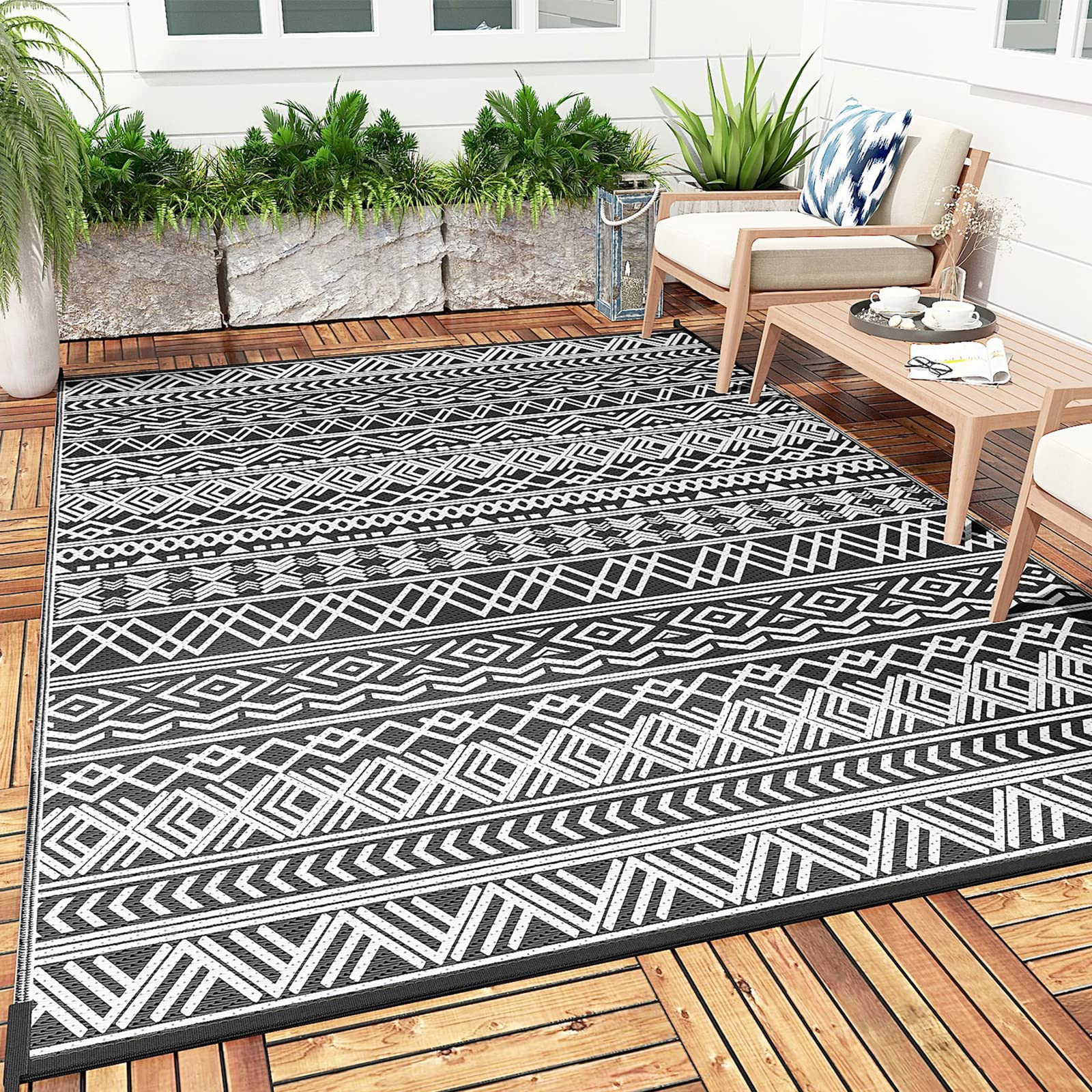 Montvoo-Outdoor Rug Carpet Waterproof 9X12 Ft Reversible Patio Rv Camping Rug-Plastic Straw Outside Indoor Outdoor Area Rug For