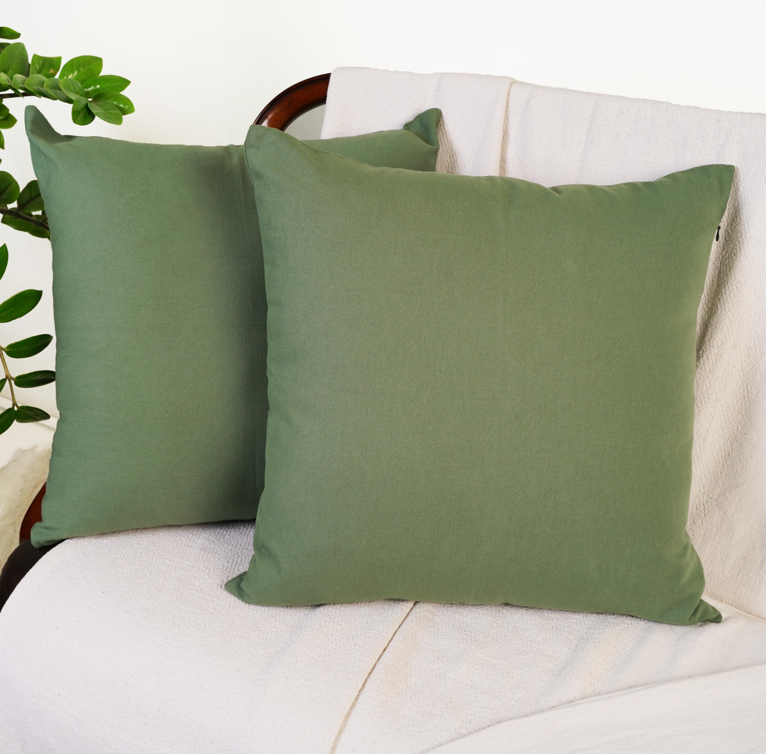Rely+ Cotton Throw Pillow Covers 20X20 Inchs Set Of 2 Sage Green Decorative Zippered Cases For Couch Bedroom Sofa Farmhouse Livi