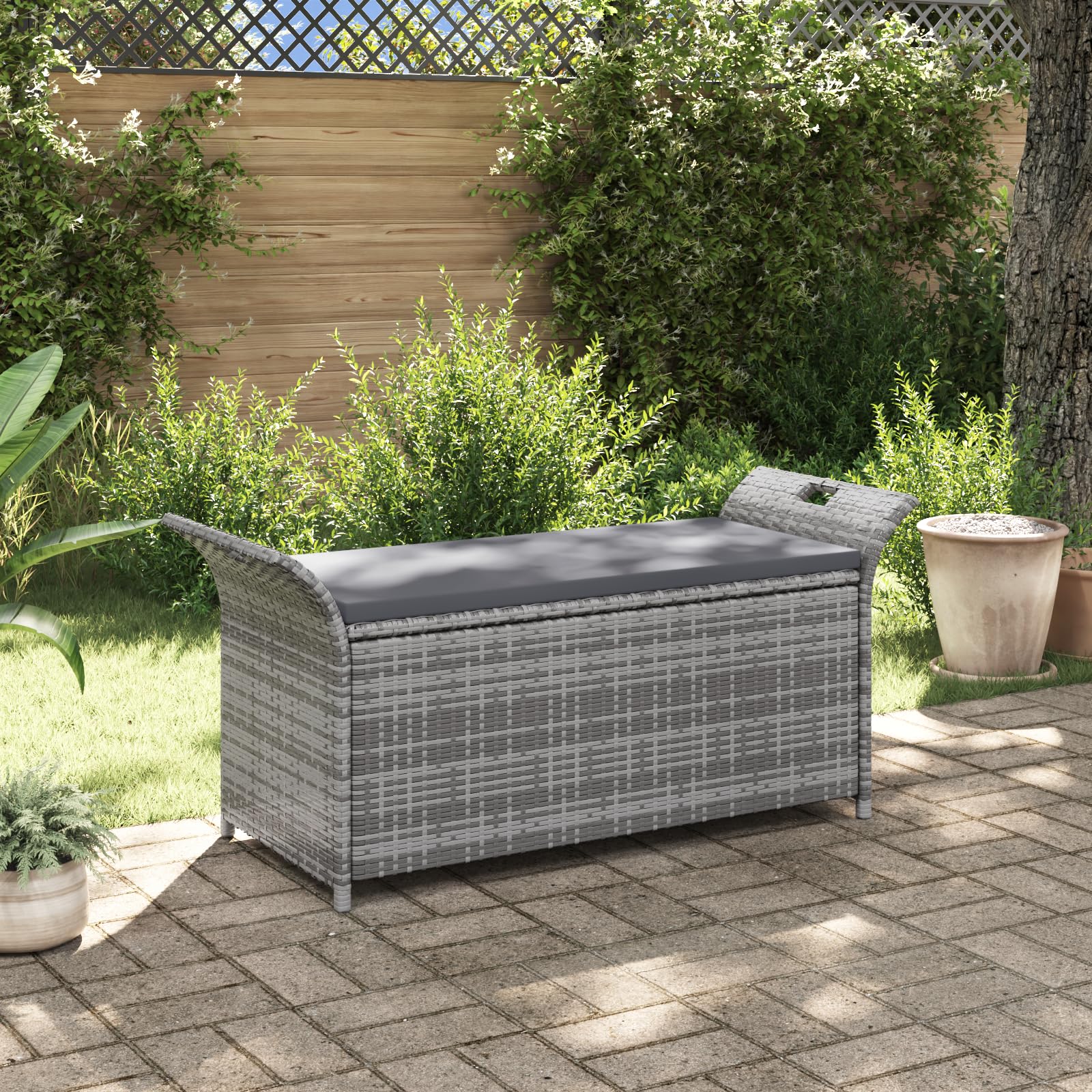vidaXL Grey Poly Rattan Outdoor Adjustable Bench with Storage - Thumbnail 2