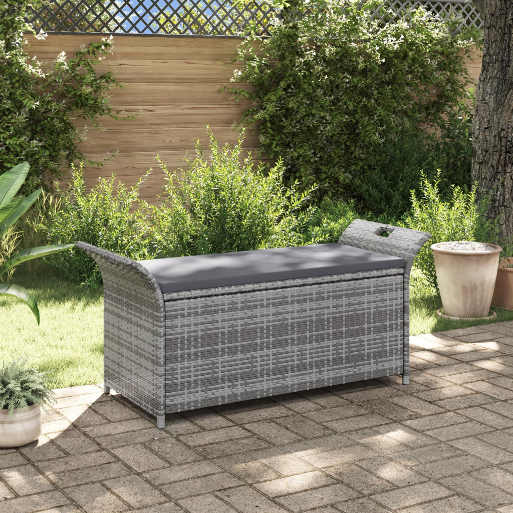 vidaXL Grey Poly Rattan Outdoor Adjustable Bench with a Dark Grey Cushion -Storage Function, Water-Resistant & Sturdy Design, Suitable for Daily Outdoor Use