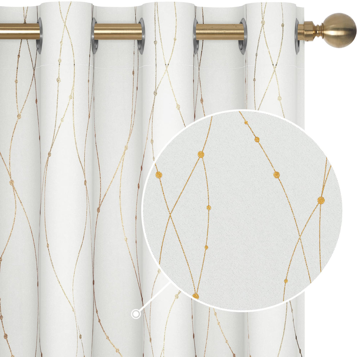 Deconovo 50% Blackout Curtains For Sliding Glass Door 108 Inch Long Set Of 2, Thermal Insulated Window Curtains, Printed White D