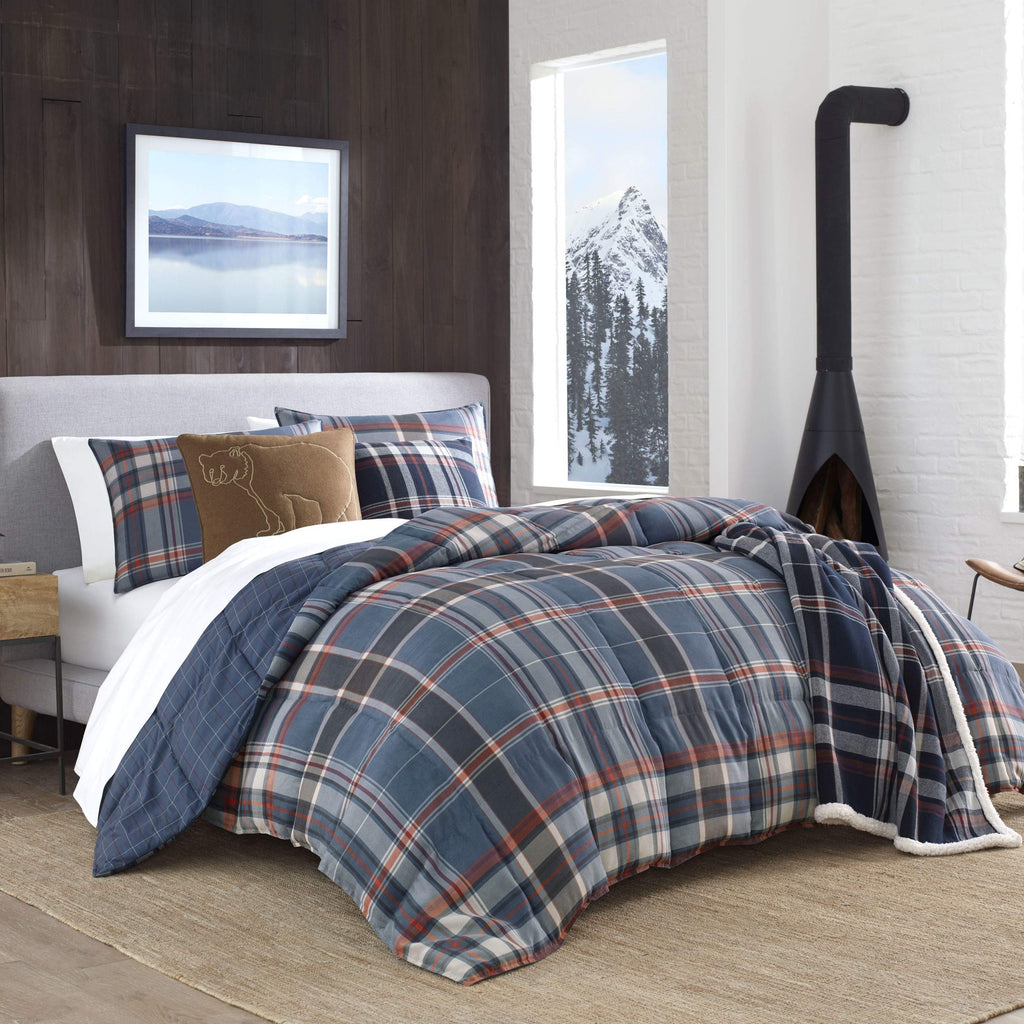 Eddie Bauer - Twin Comforter Set, Reversible Down Alt Bedding With Matching Sham, Home Decor For Colder Months (Shasta Lake Navy