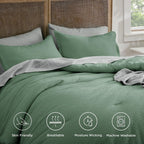 Bedsure Waffle Comforter Set King, Green Soft Cotton Bedding Set For All Seasons, Waffle Weave Bed Set, 3 Pieces, 1 Comforter (104'X90') And 2 Pillow Shams, Premium Cotton Cover With Polyester Fill