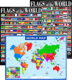 World Map And Flags Posters- Laminated 14X19.5    Educational Charts - Flags Of Countries And Nations, Map For Classrooms, Homes