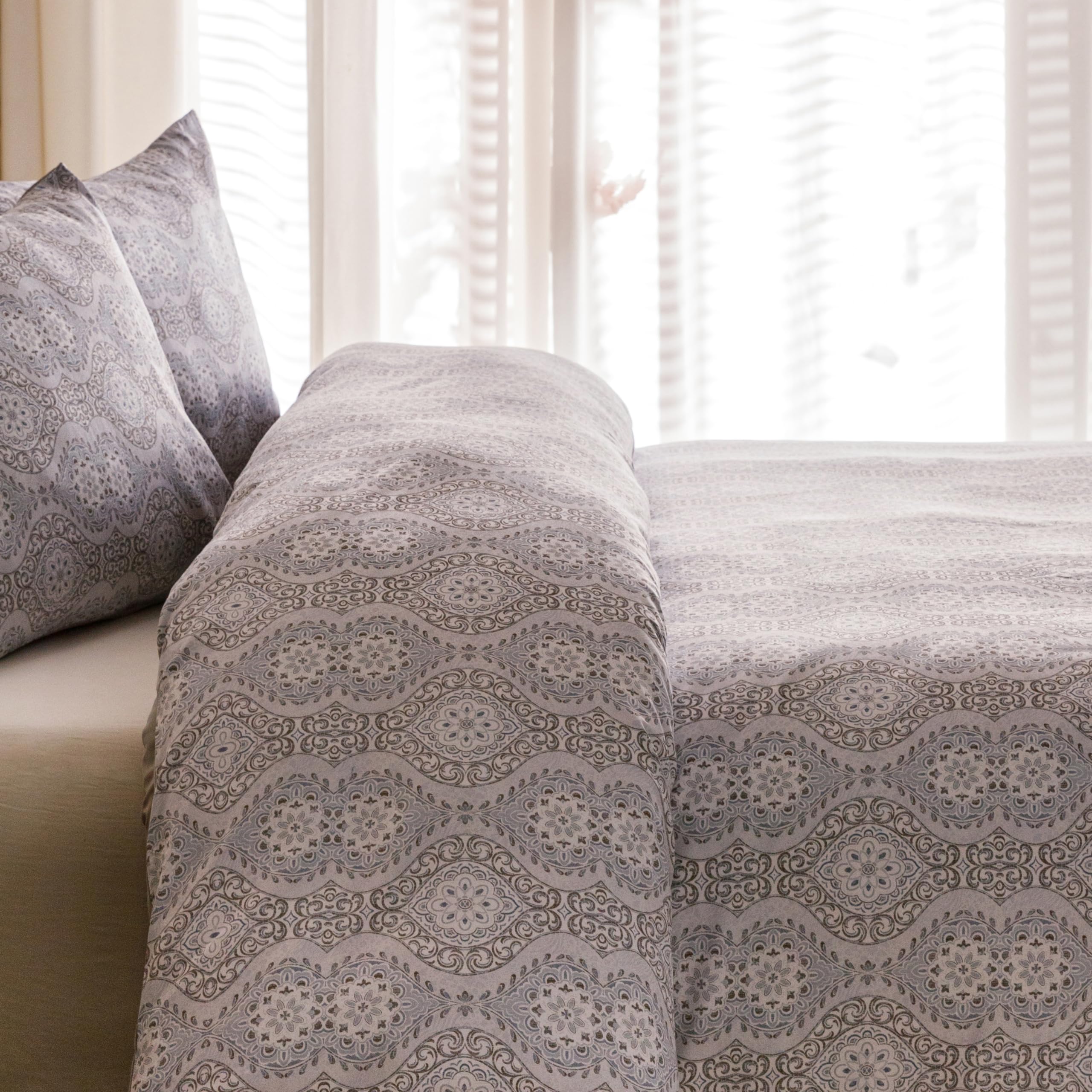 Heimenaogo Egyptian Cotton Duvet Cover Queen Size Sateen Weave, Silky Soft Duvet Cover With Zipper Closure, Long Staple Cotton B