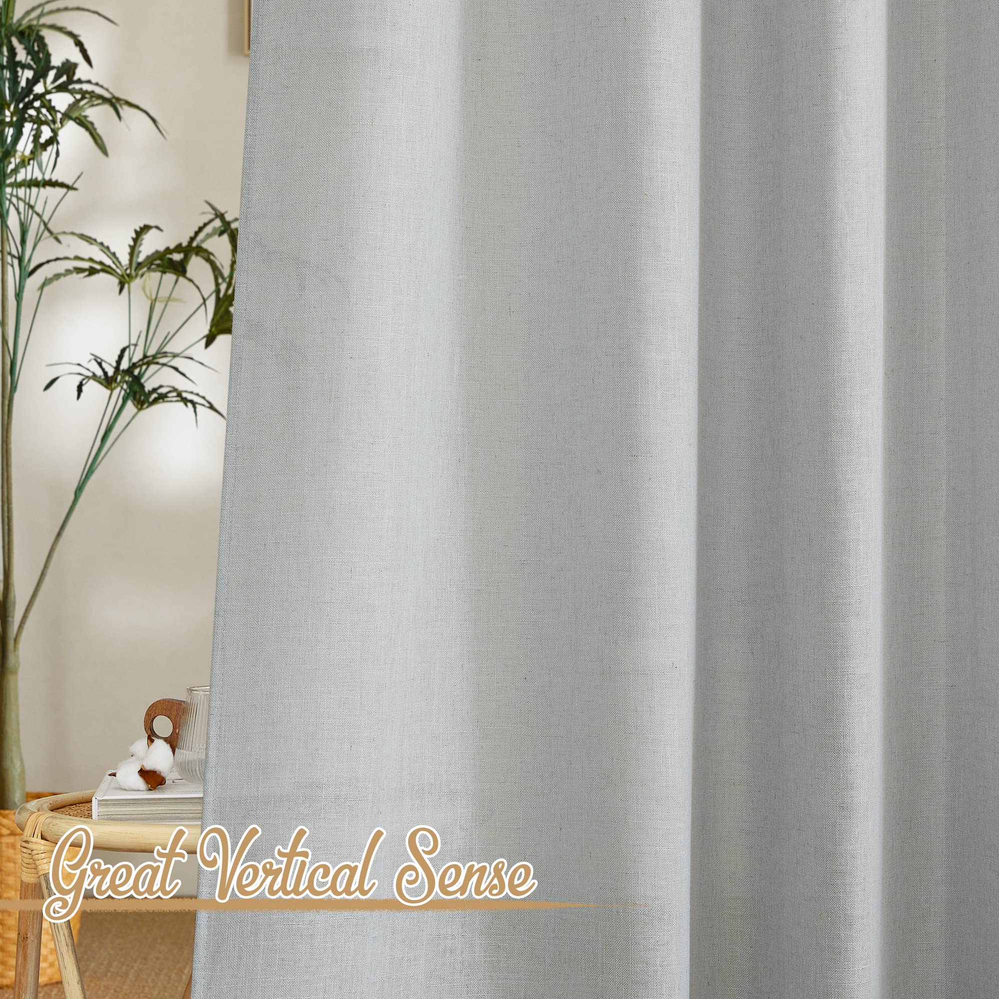 Nicetown Linen Light Gray Curtains For Living Room, Grommet Top Flax Linen Blend Semi Sheer Eclectic Drapes Privacy With Light Filtering For Kids Room/Bedroom, W52 X L84, 2 Pieces