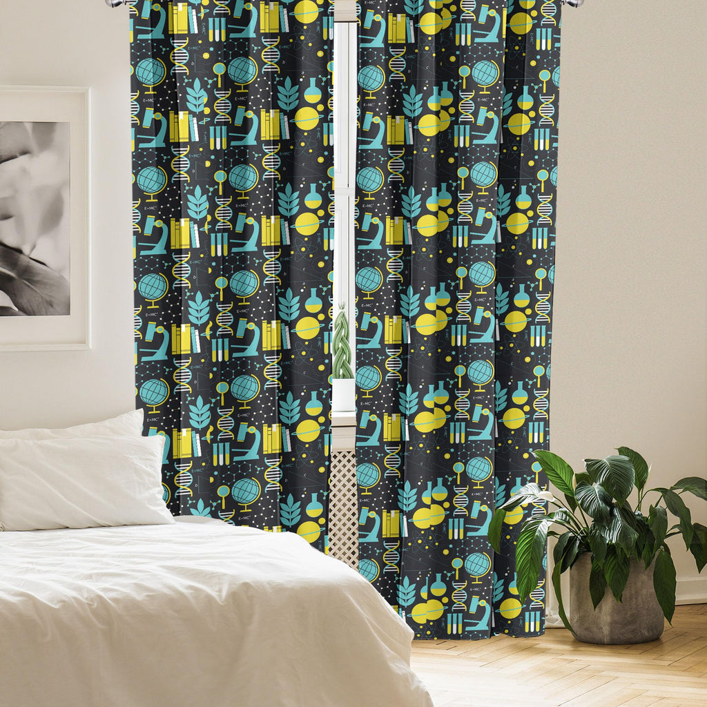 Ambesonne Window Curtains Pack Of 2, Science Themed Biology Chemistry And Physics Protons Neutrons, Lightweight Set With Rod Poc