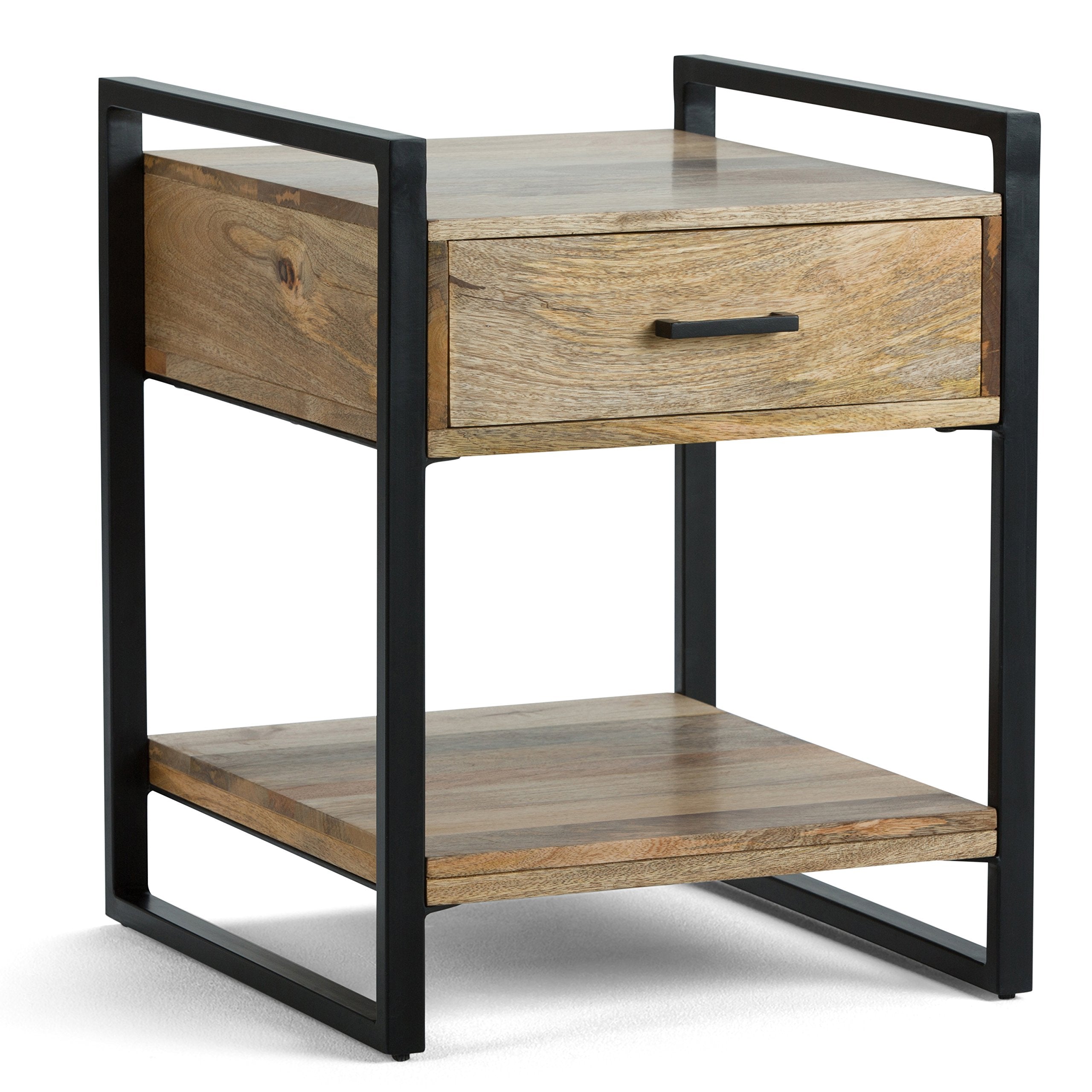 SIMPLIHOME Riverside SOLID MANGO WOOD and Metal 20 inch Wide Rectangle Modern Industrial End Side Table in Natural for the Livin