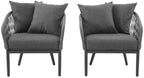 Crosley Furniture Dover 2-Piece Indoor Outdoor Chair Set, Patio Chairs for Conversation, Porch, Deck, Matte Black with Charcoal Cushions