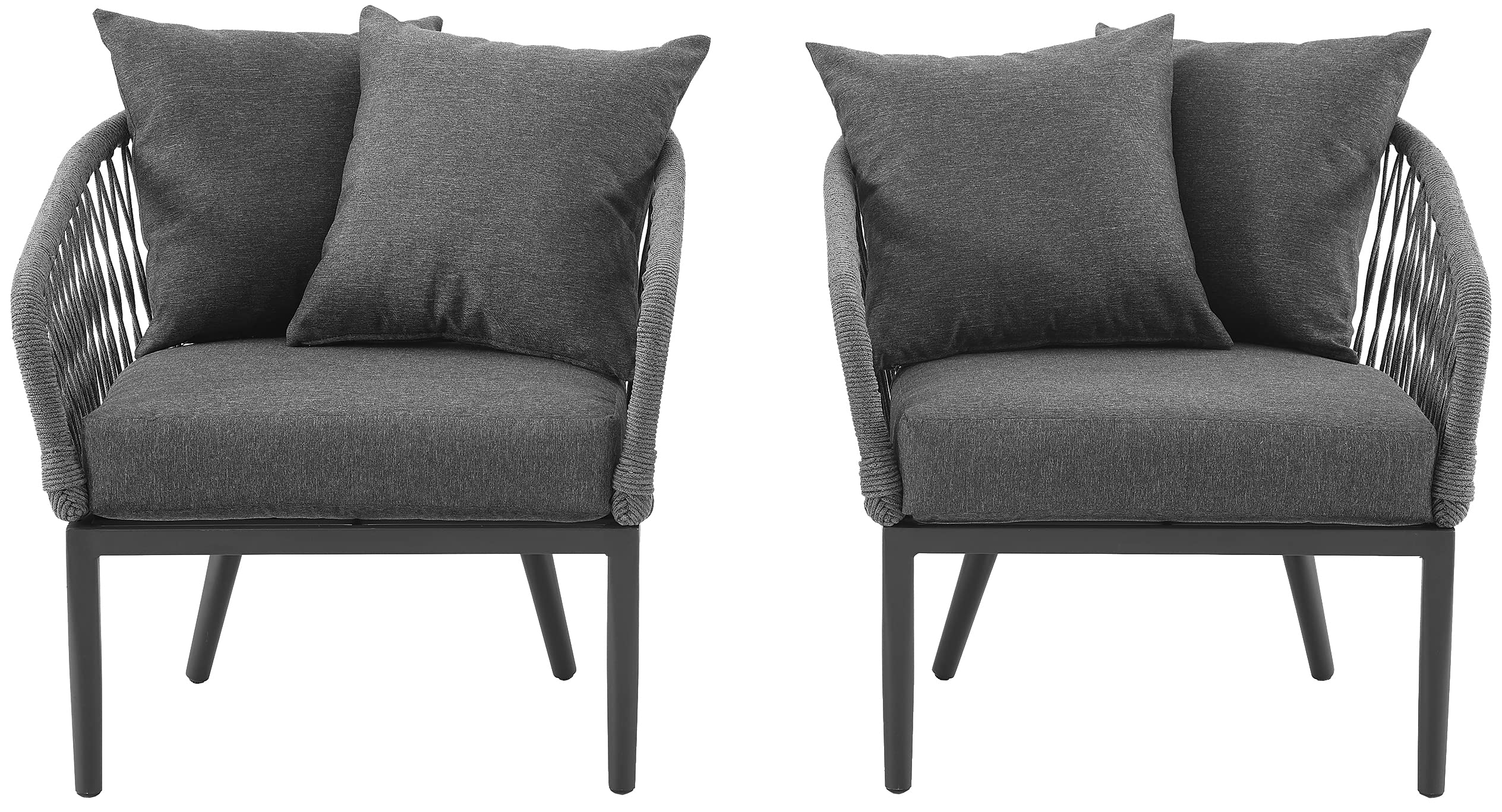 Crosley Furniture Dover 2-Piece Indoor Outdoor Chair Set, Patio Chairs for Conversation, Porch, Deck, Matte Black with Charcoal Cushions