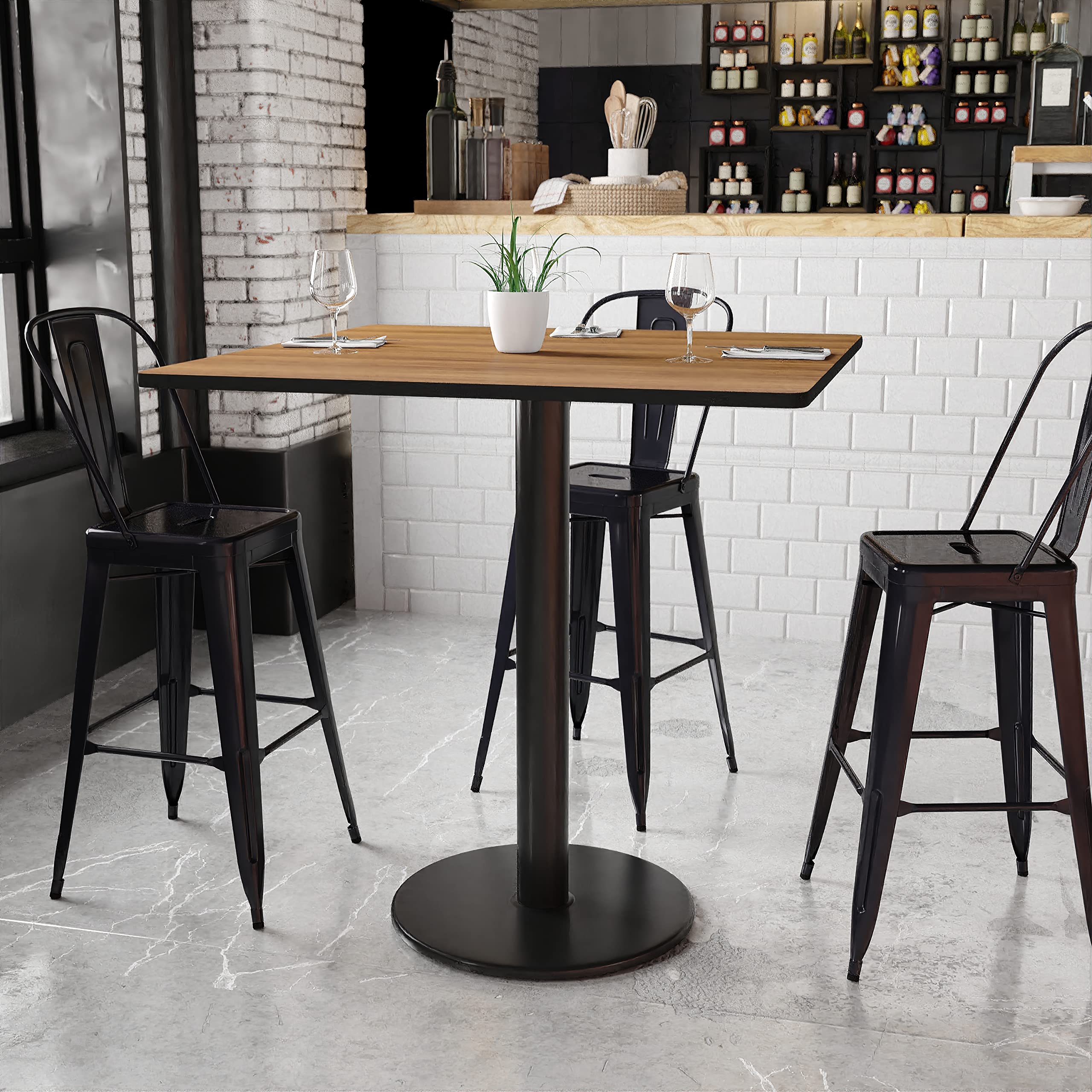 Flash Furniture 42'' Square Walnut Laminate Table Top With 24'' Round Bar Height Table Base