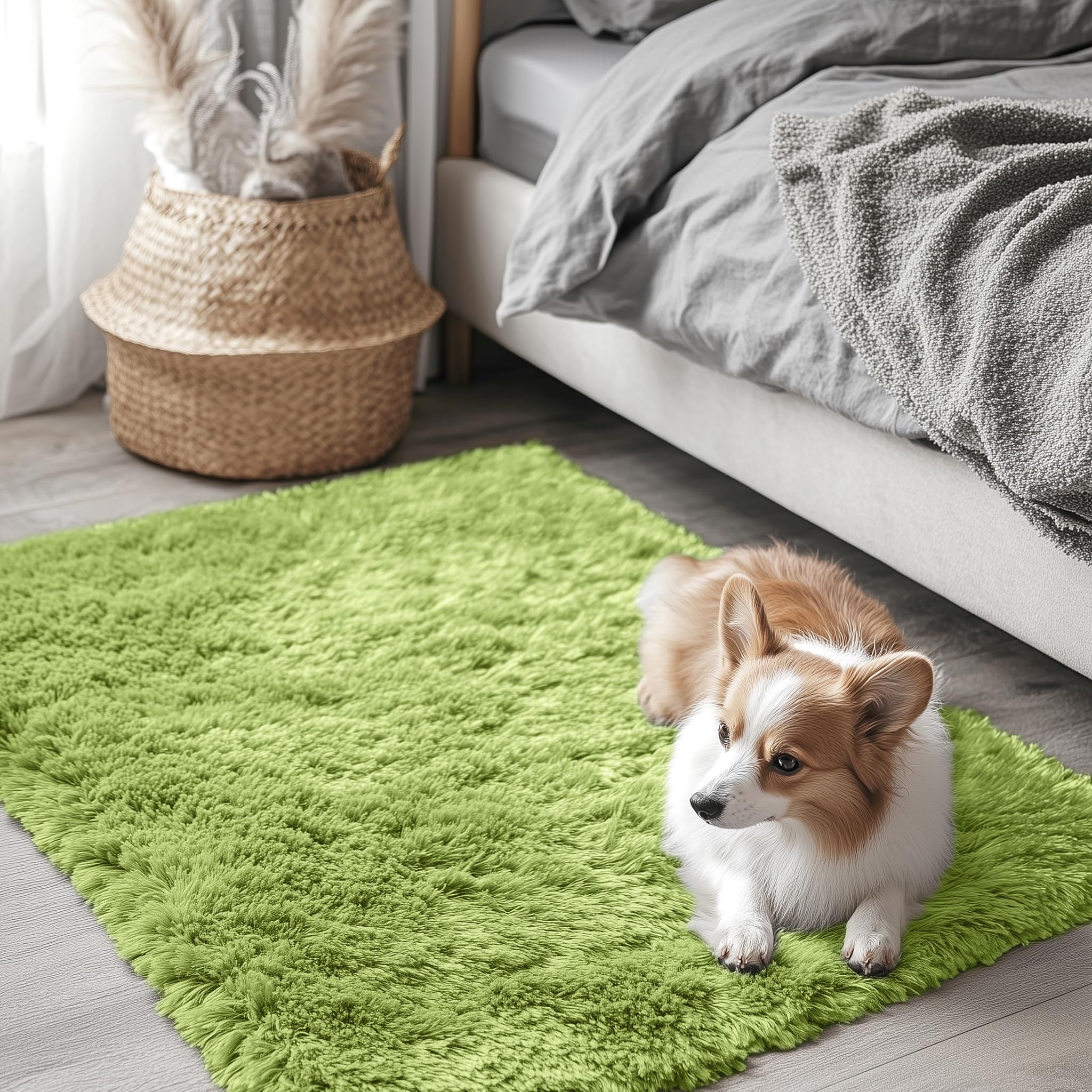 OLANLY 2x3 Machine Washable Small Bedside Rug, Soft Fluffy Shaggy Entryway Throw Rugs for Bedroom, Living Room, Indoor Floor Car