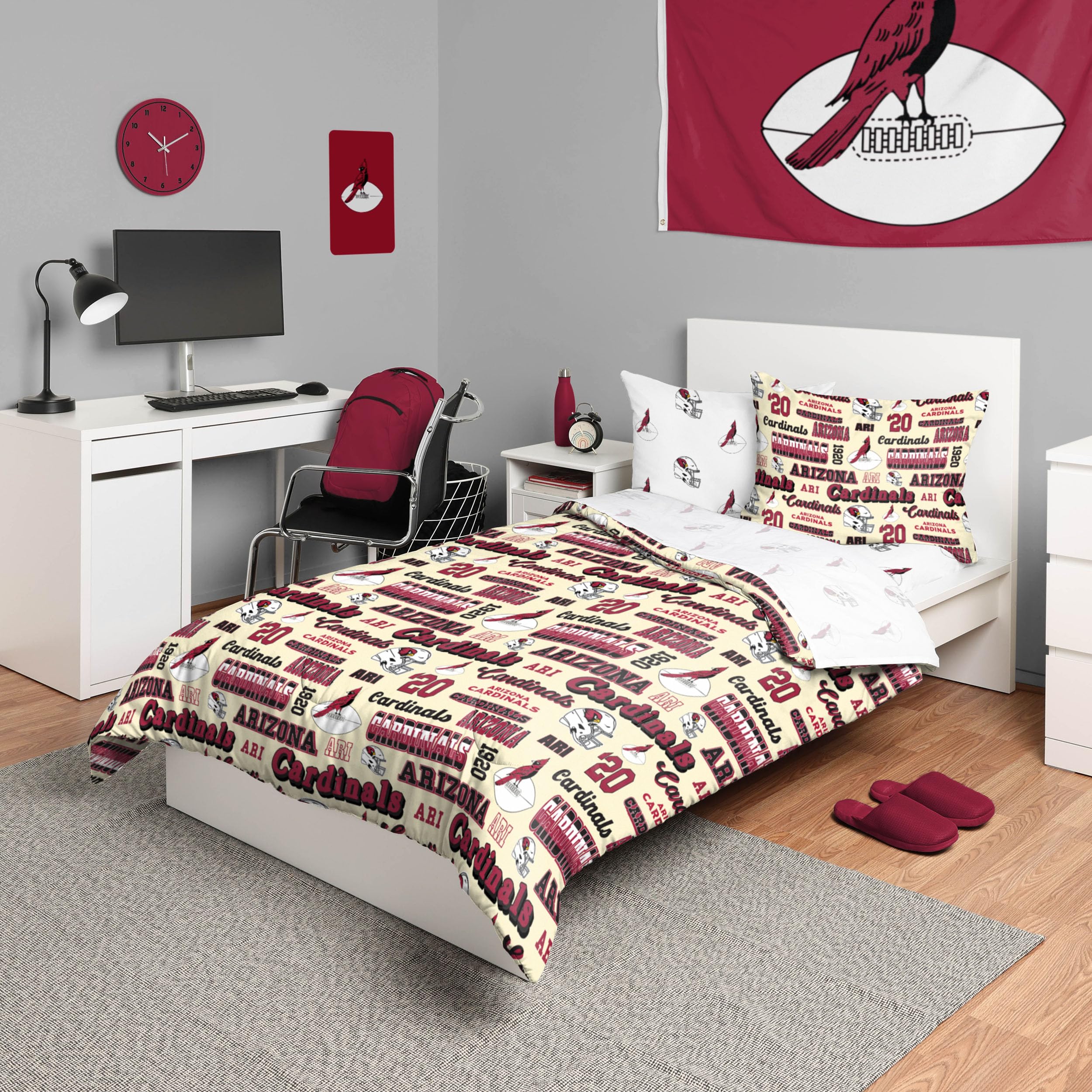 Foco Arizona Cardinals Nfl Retro Bed In A Bag Comforter Bedding 5 Piece Full Set
